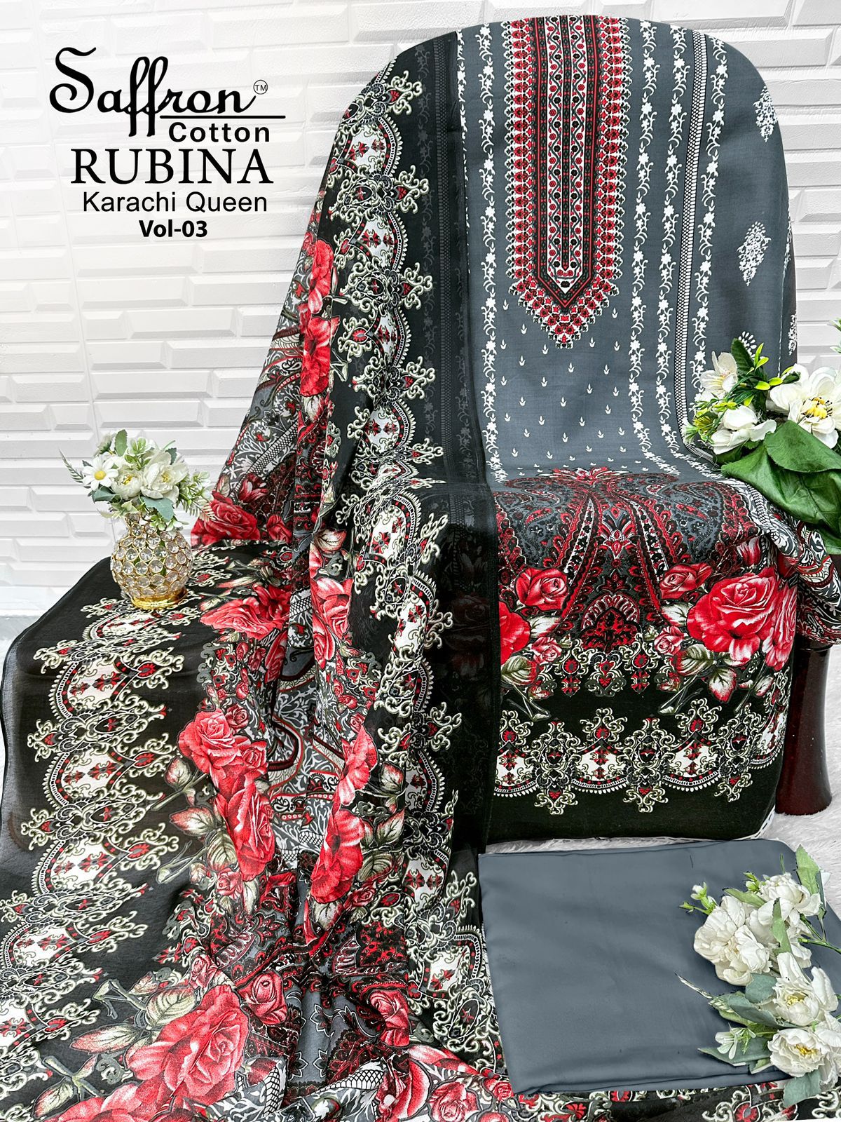 Rubina Vol 3 Saffron Cotton Indo Open Pic Karachi Salwar Suits Supplier Gujarat