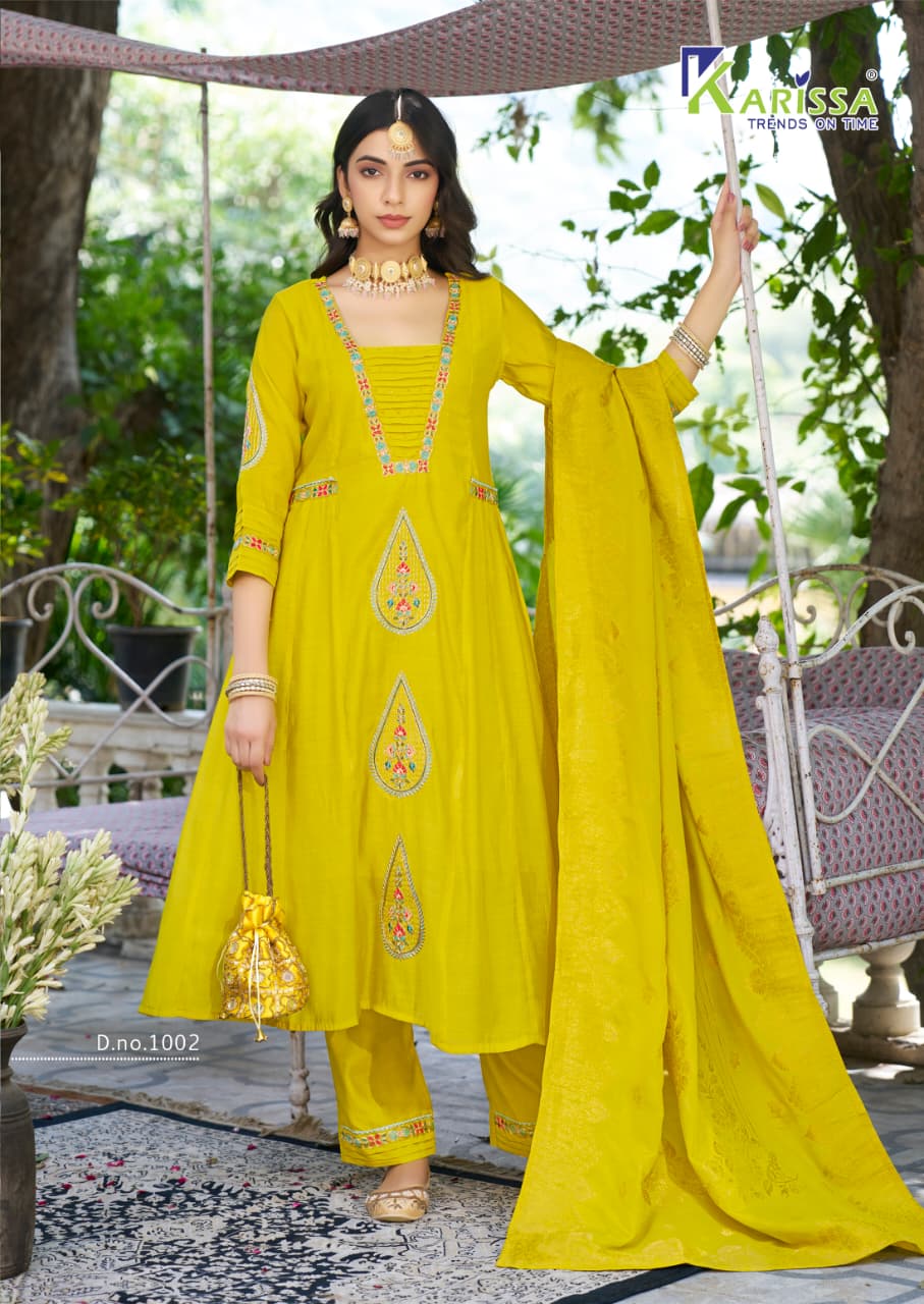 Occasion Karissa Chanderi Readymade Anarkali Suits Supplier Ahmedabad