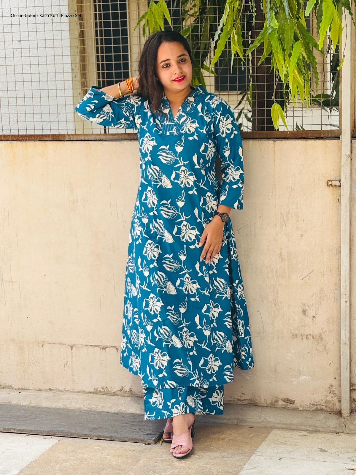 Ocean Colour Kaso Cotton Kurti Plazzo Set Wholesaler Ahmedabad