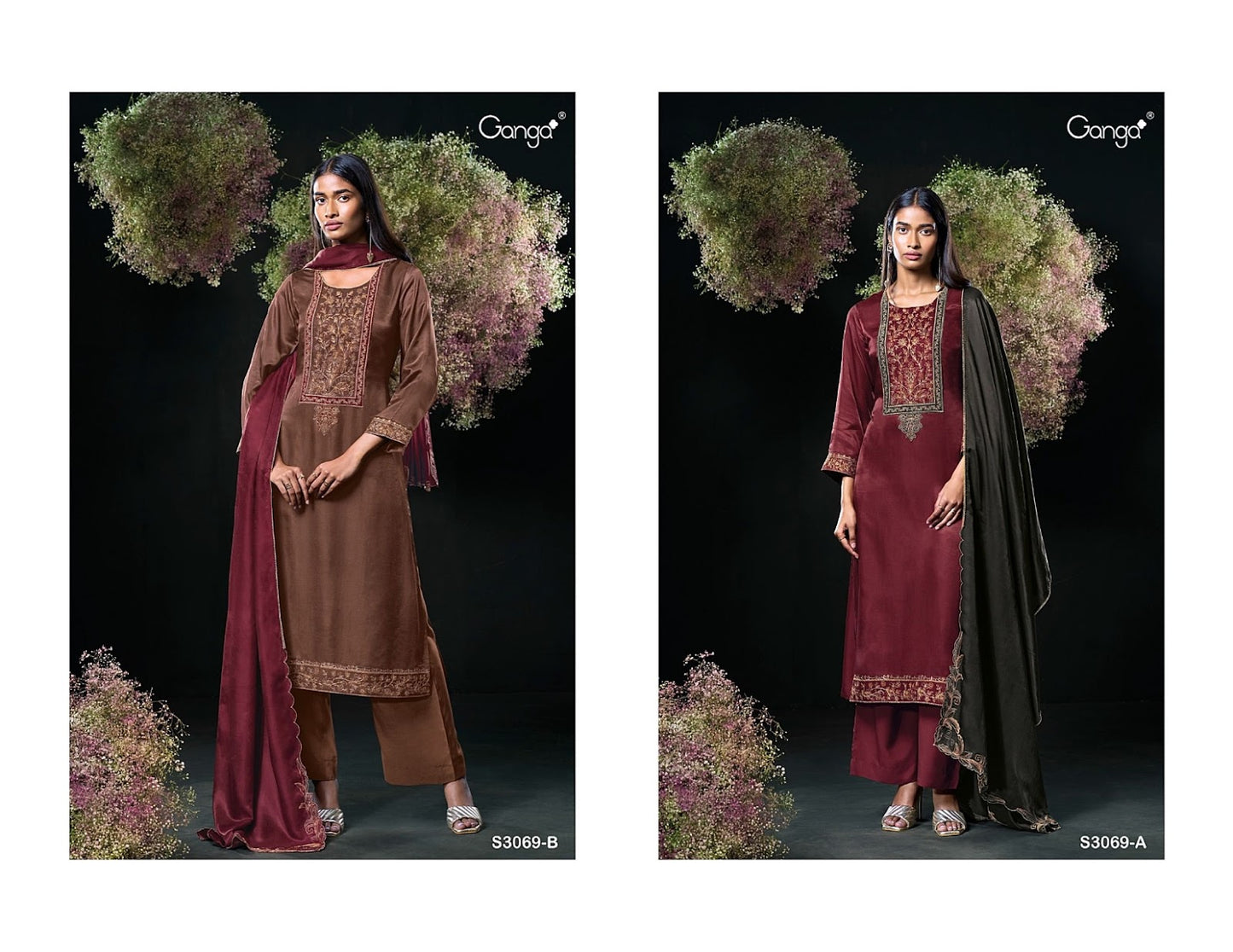 Ojal 3069 Ganga Pure Bemberg Plazzo Style Suits Manufacturer Ahmedabad