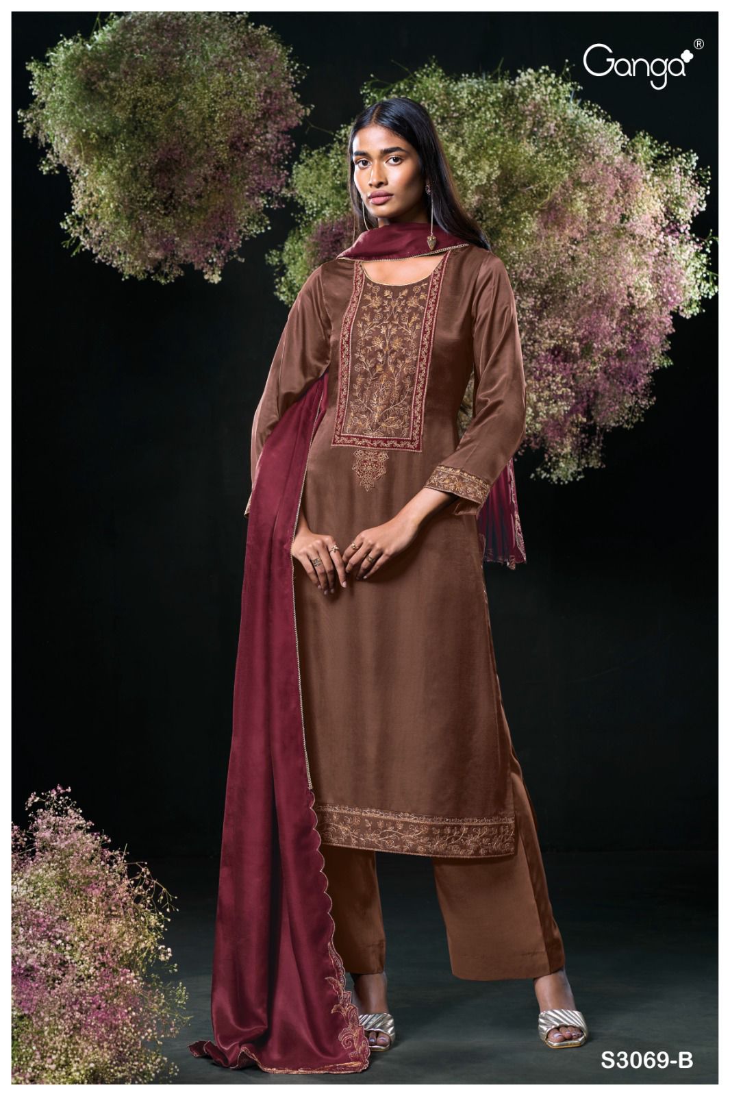 Ojal S3069 Ganga Gaji Silk Plazzo Style Suits Wholesaler Ahmedabad