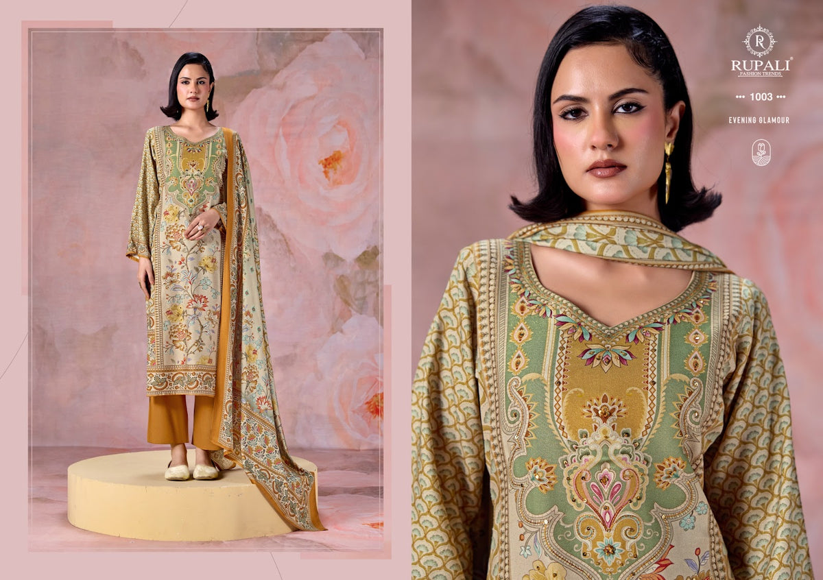 Olive Rupali Viscose Pashmina Suits Wholesale