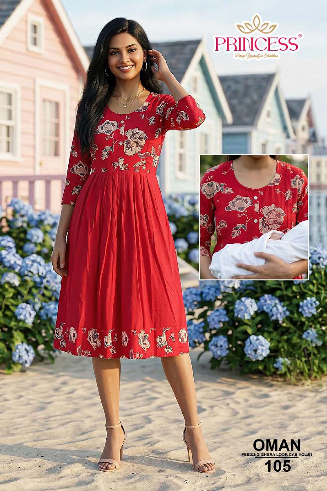Oman Princess Creation Heavy Rayon Feeding Kurtis Wholesale Rate