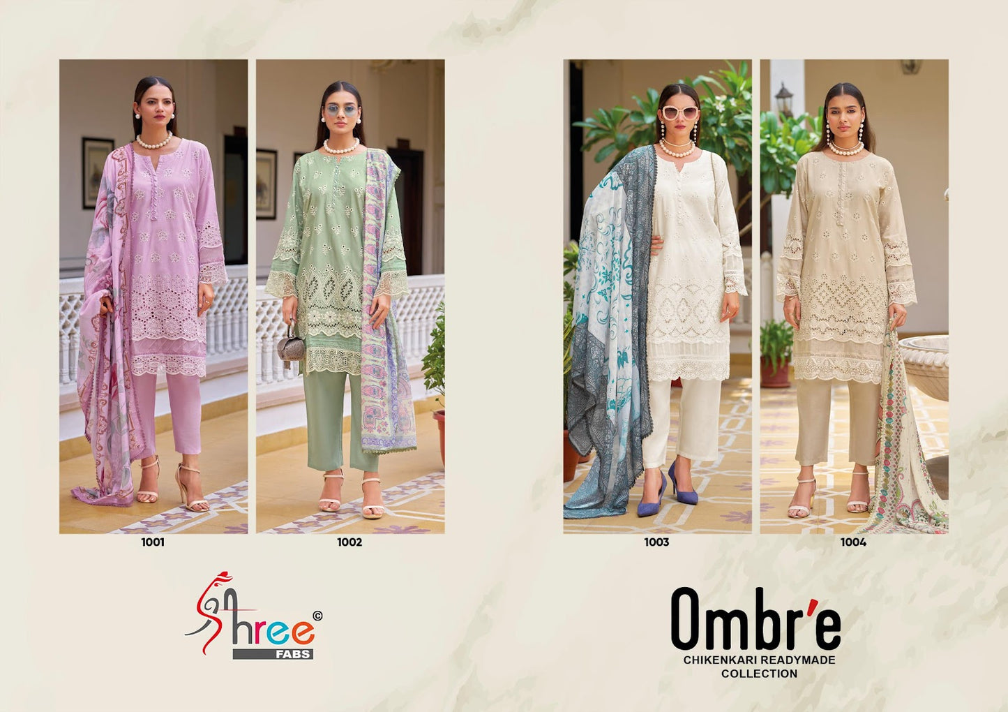 Ombre Chikenkari Collection Shree Fabs Cambric Cotton Pakistani Readymade Suits Wholesaler Ahmedabad