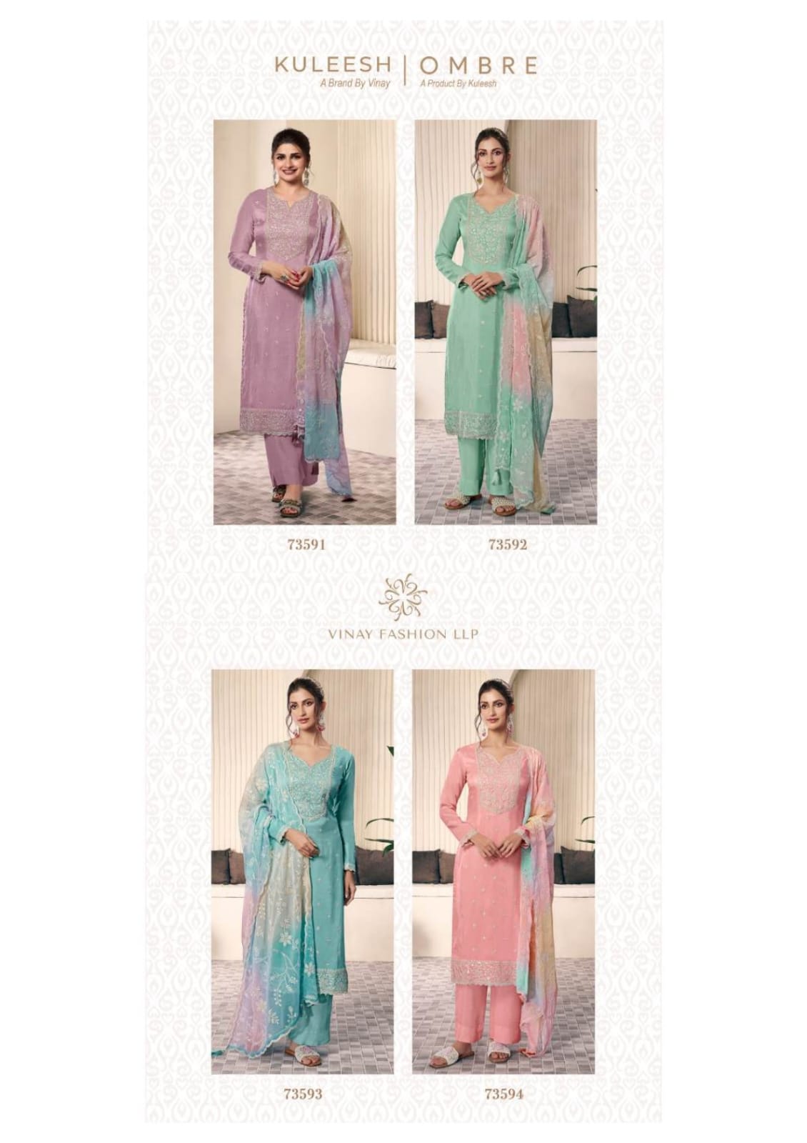 Vinay Presents Kuleesh Ombre Moonga Silk Party Wear Dress Material Collections