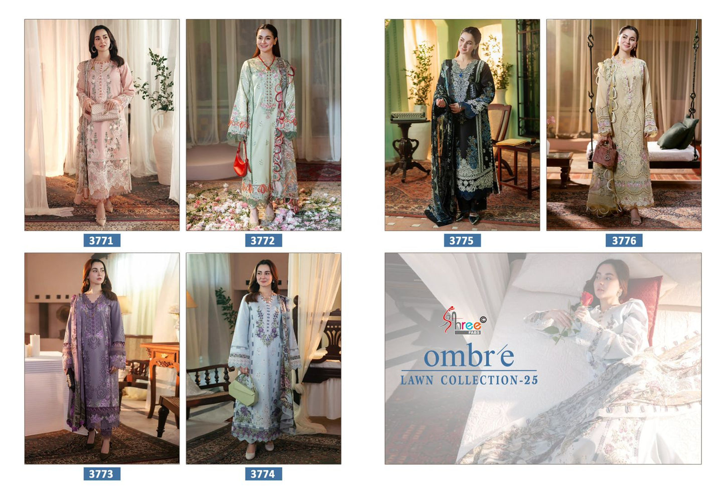 Ombre Lawn Collection 25 Shree Fabs Cotton Pakistani Salwar Suits Wholesale Price