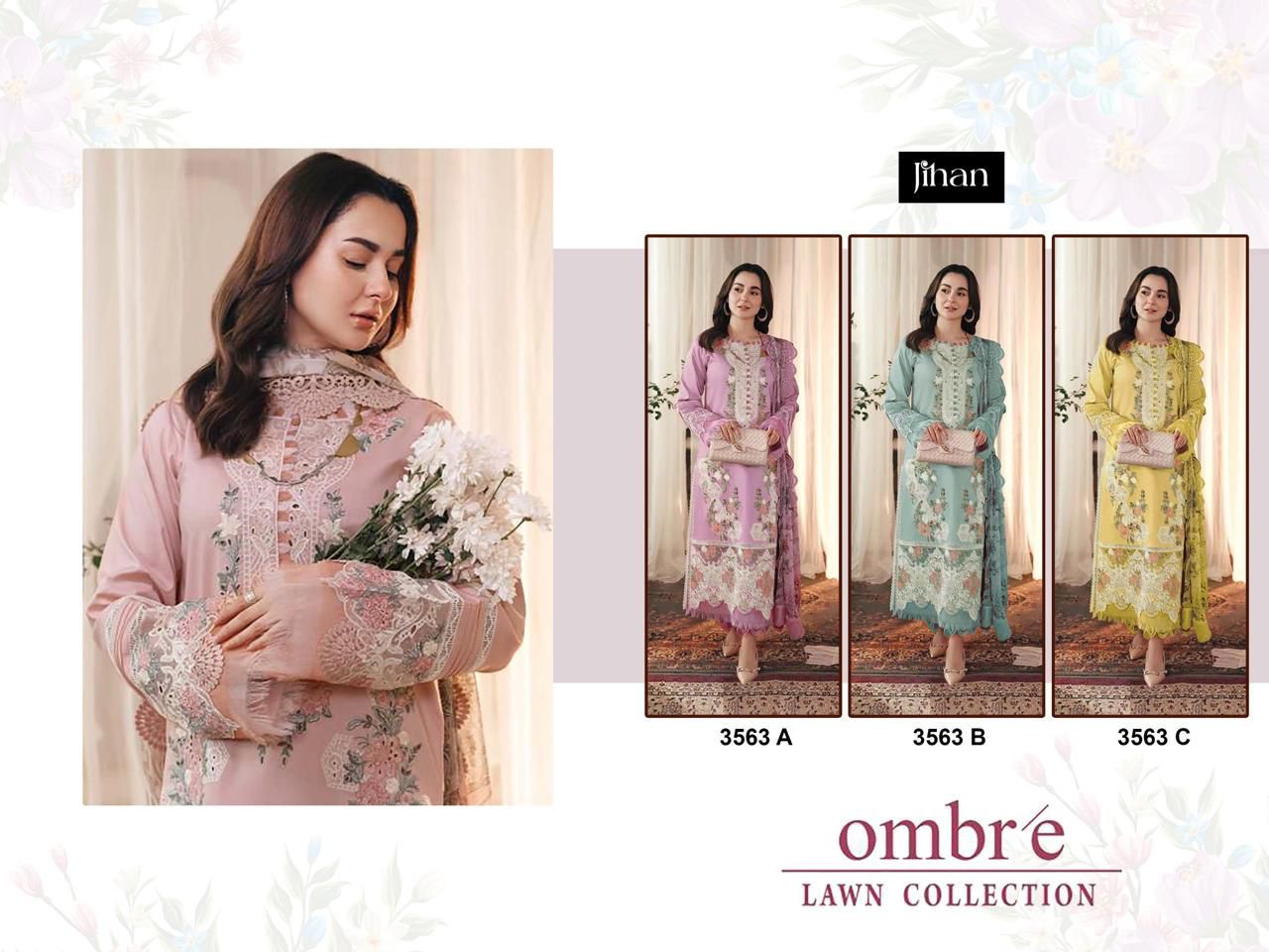 Ombre Lawn Collection 3563 Jihan Cotton Pakistani Patch Work Suits Wholesale Rate