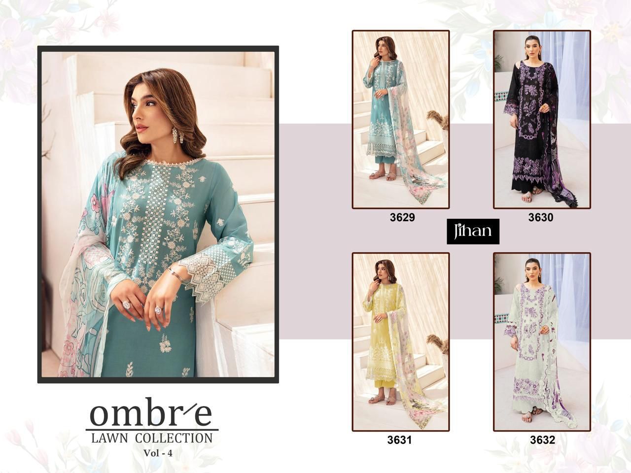 Ombre Vol 4 Lawn Collection Jihan Cotton Pakistani Patch Work Suits Manufacturer Gujarat