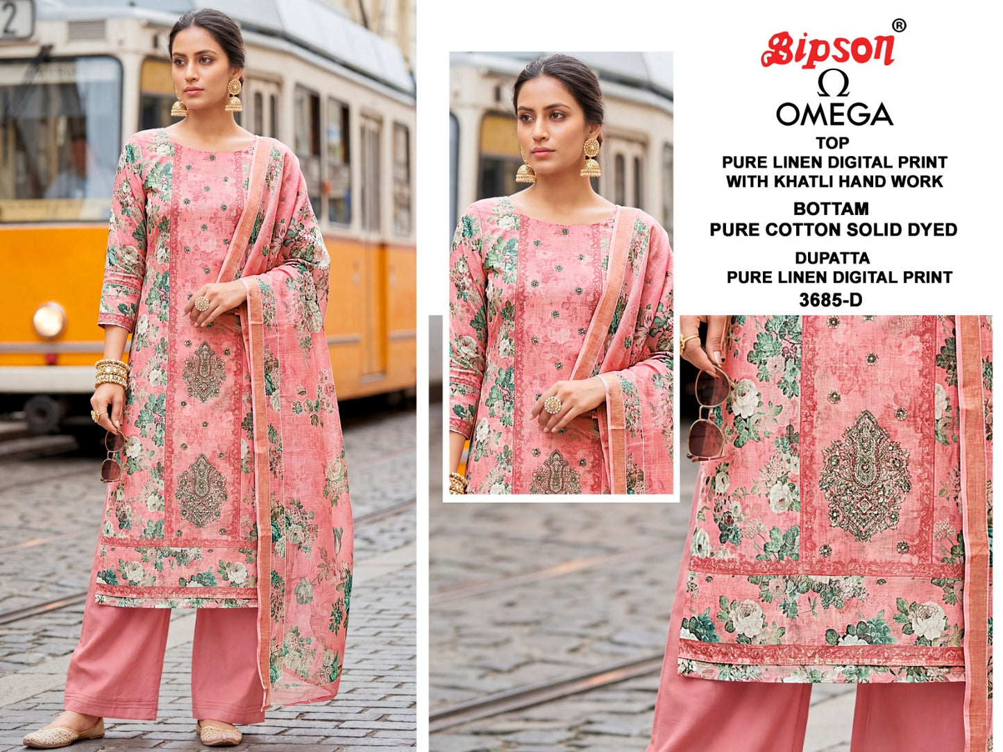 Omega 3685 Bipson Prints Pure Linen Pant Style Suits Wholesaler Ahmedabad