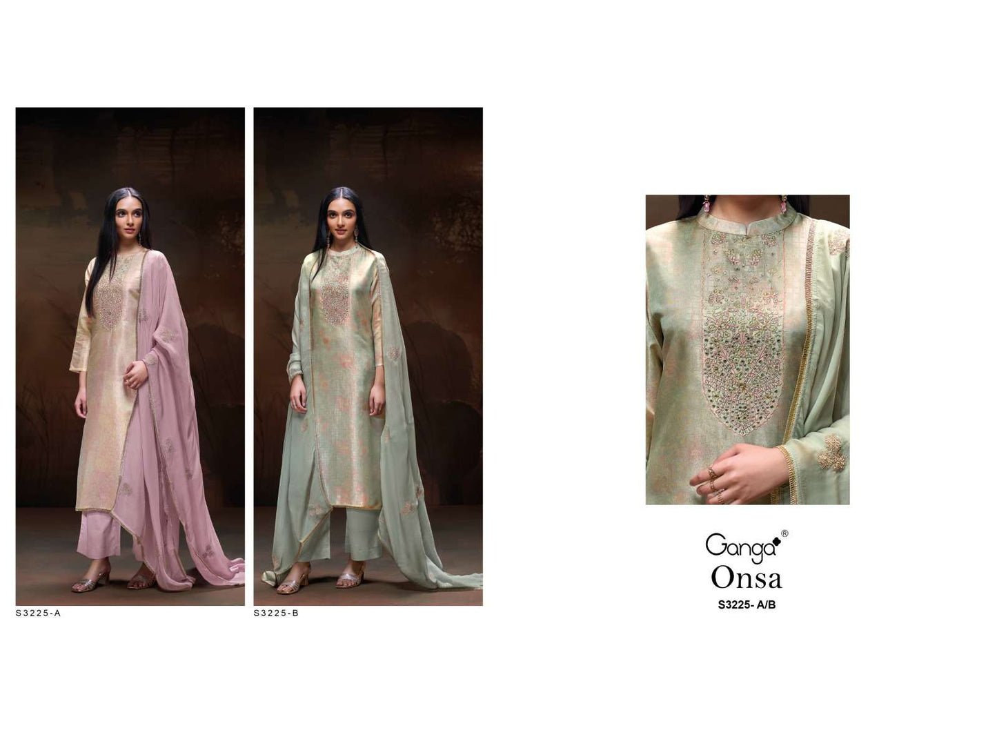 Onsa 3225 Ganga Bemberg Silk Plazzo Style Suits Manufacturer India