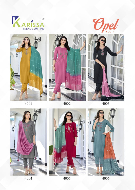 Opel Vol 4 Karissa Viscose Rayon Readymade Pant Style Suits Manufacturer