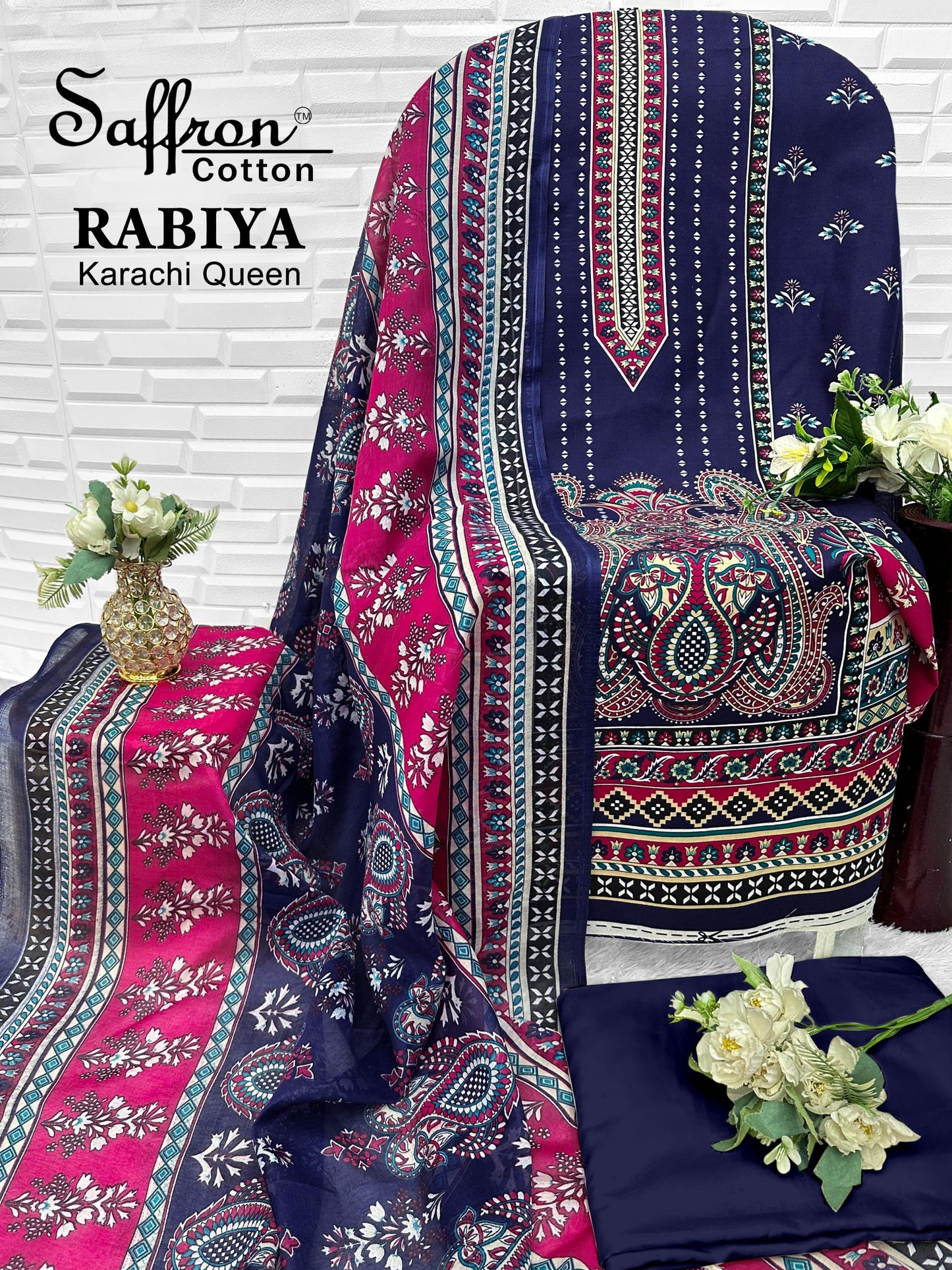 Rabiya Queen Saffron Cotton Open pic Karachi Salwar Suits Supplier India