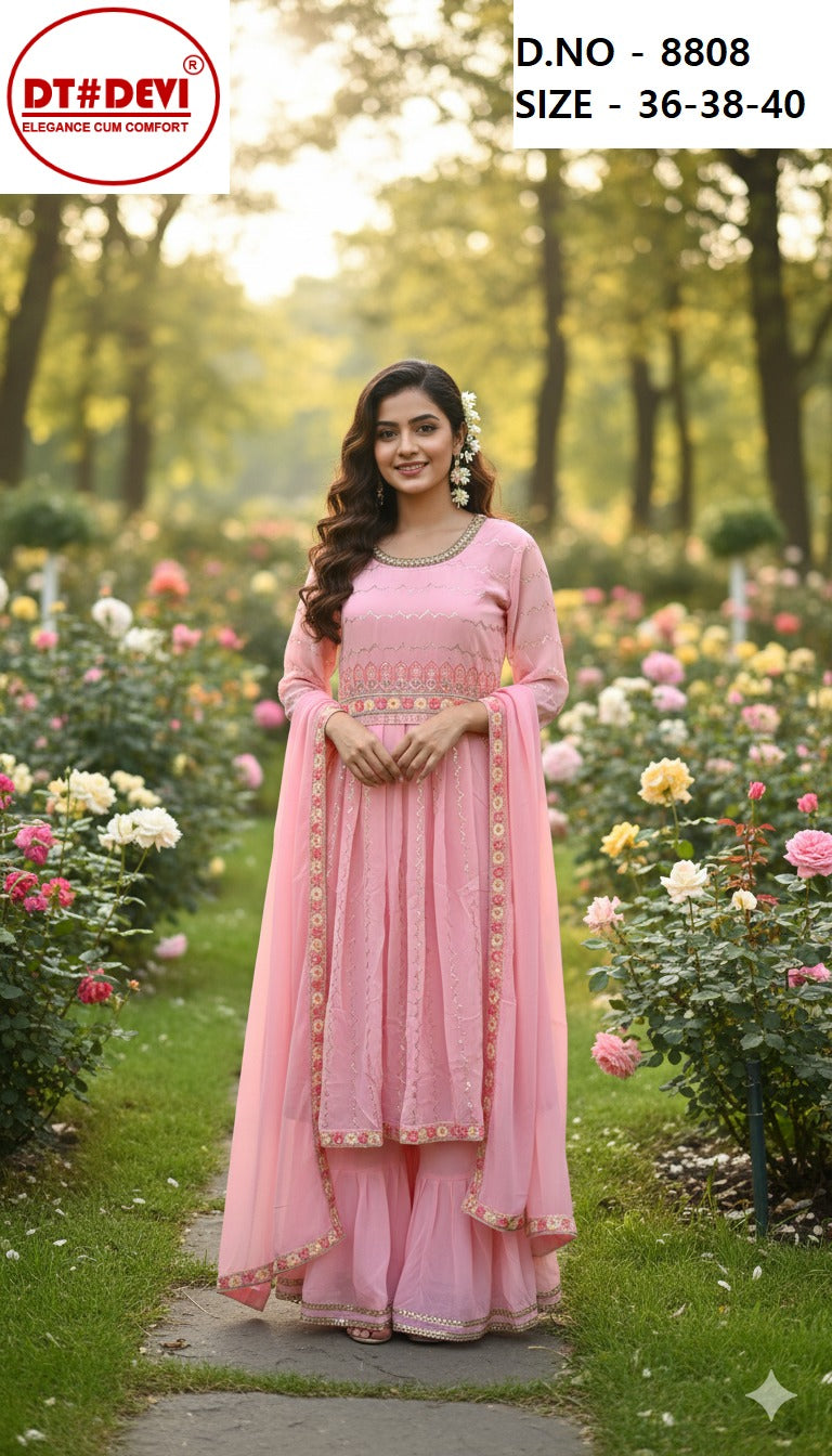 Orange Peach Radhika 8808 New Dt Devi Georgette Girls Readymade Sharara Suits Exporter