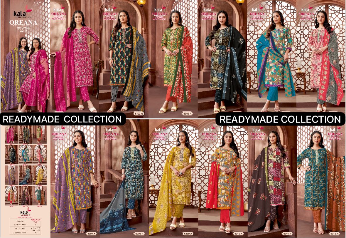 Oreana Vol 7 A Kala Cotton Readymade Pant Style Suits Exporter India