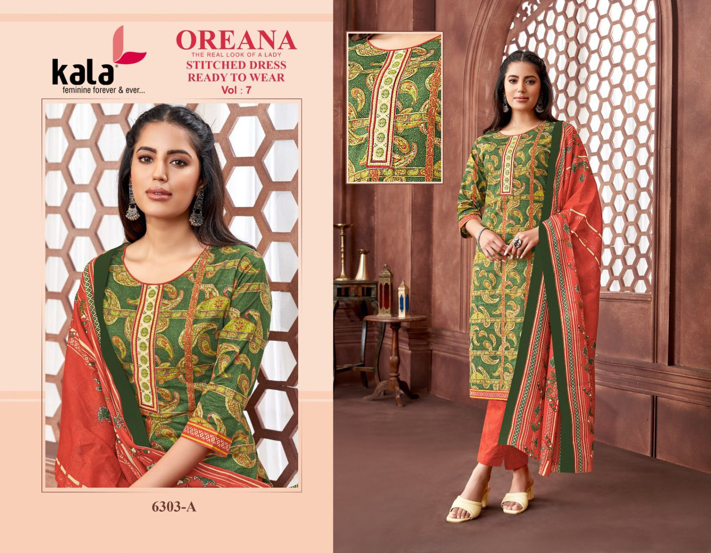 Oreana Vol 7 A Kala Cotton Readymade Pant Style Suits Exporter India