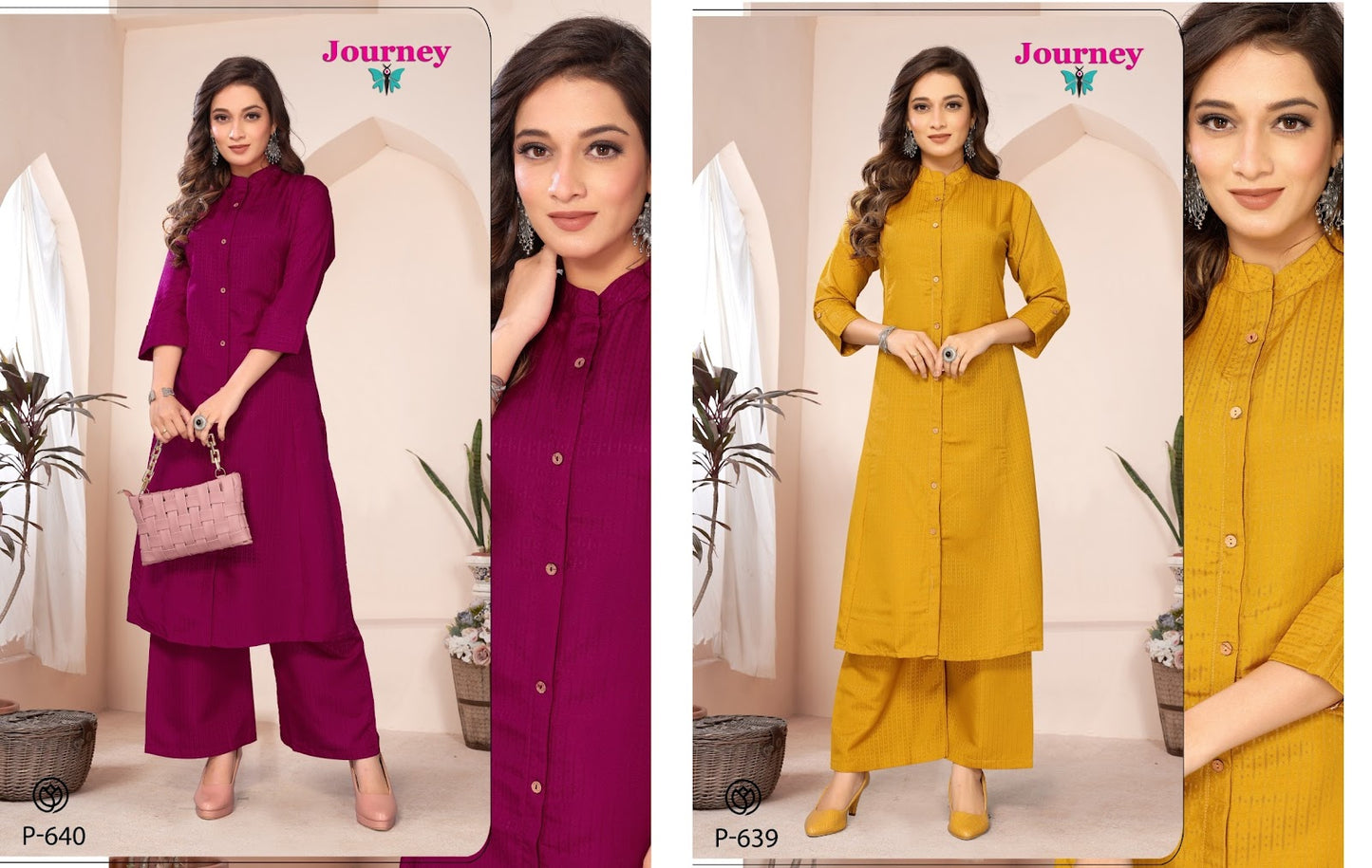 P-639-640 Journey Design Dobby Kurti Plazzo Set Exporter India