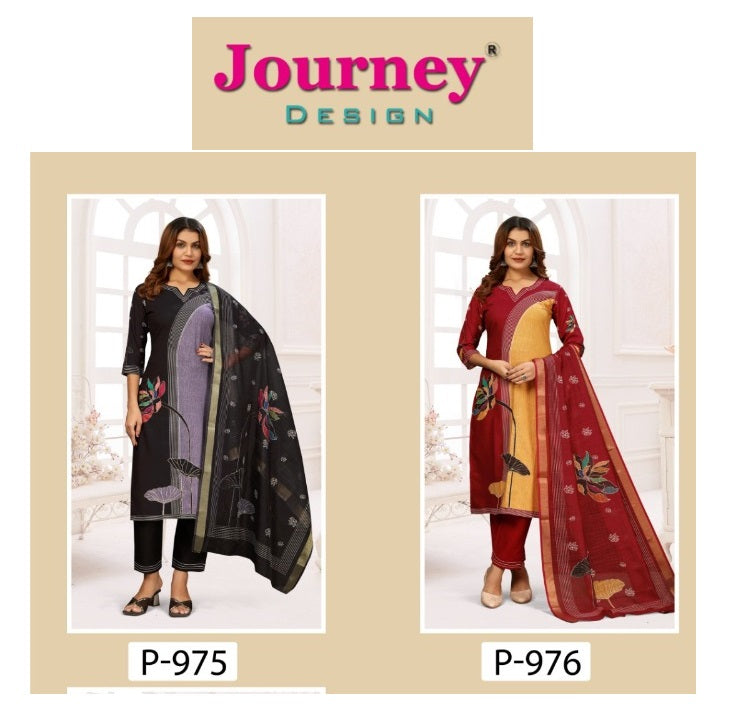 P-975 To P-976 Journey Design Poly Reyon Readymade Suits Wholesaler Ahmedabad