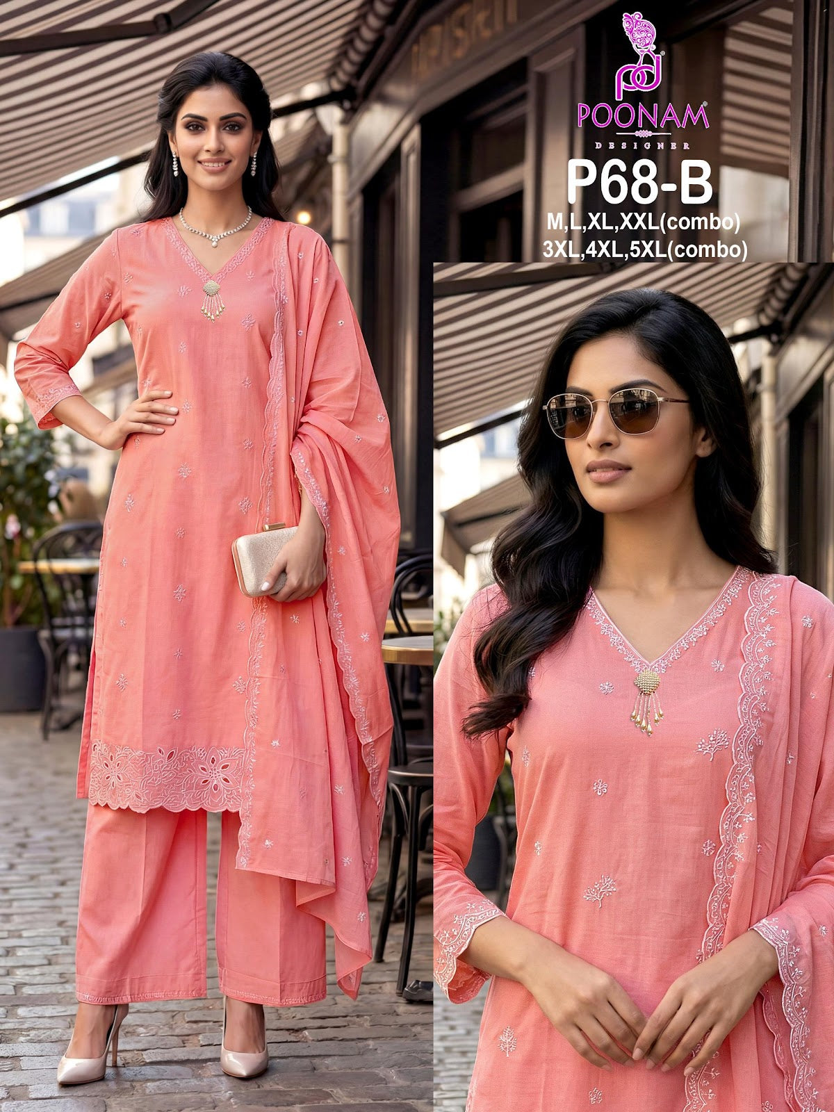 P68 Poonam Designer Cotton Readymade Plazzo Style Suits Supplier Ahmedabad