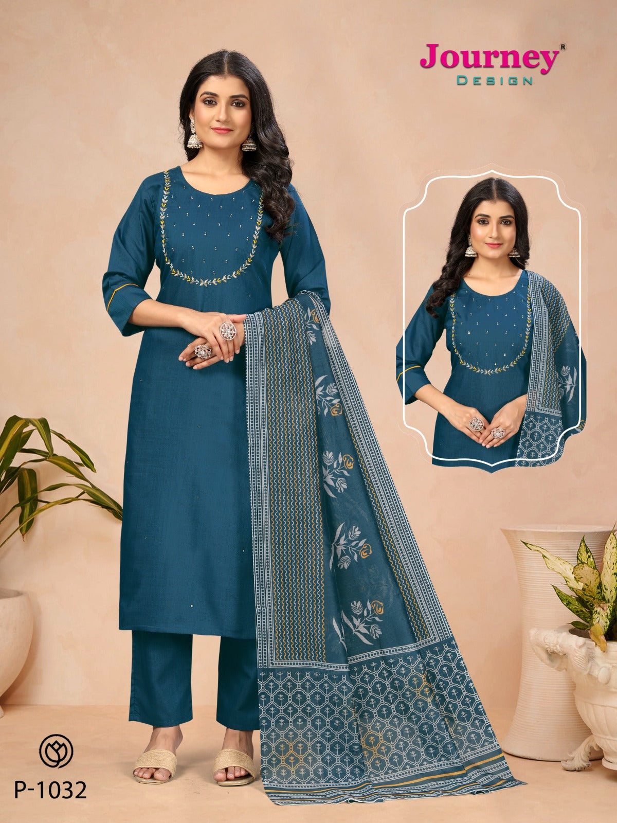 P 1032-1033 Journey Design Cotton Readymade Pant Style Suits Wholesaler India