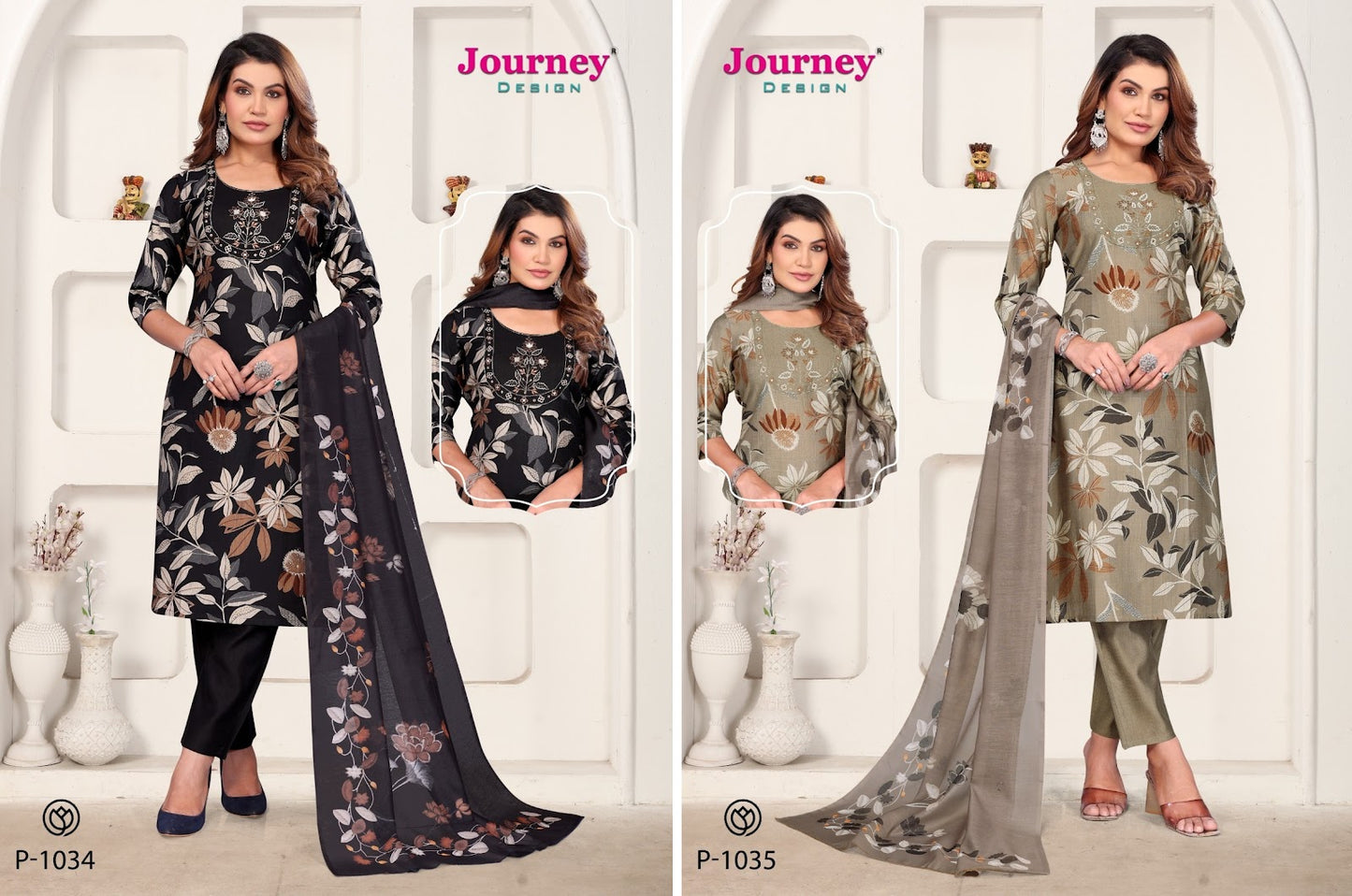 P 1034-1035 Journey Design Vetican Readymade Pant Style Suits Wholesaler Ahmedabad