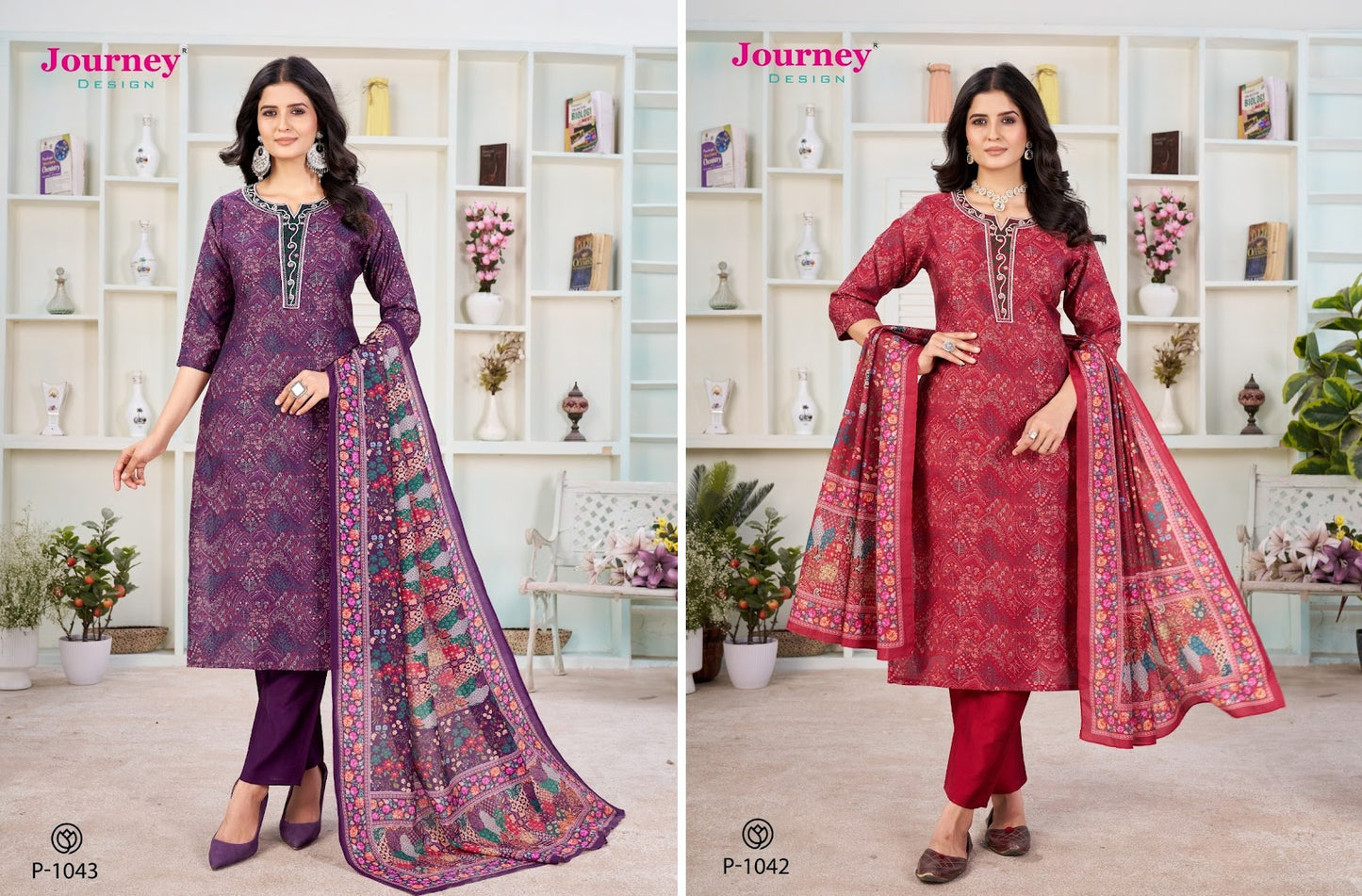 P 1042-1043 Journey Design Vetican Readymade Pant Style Suits Exporter India