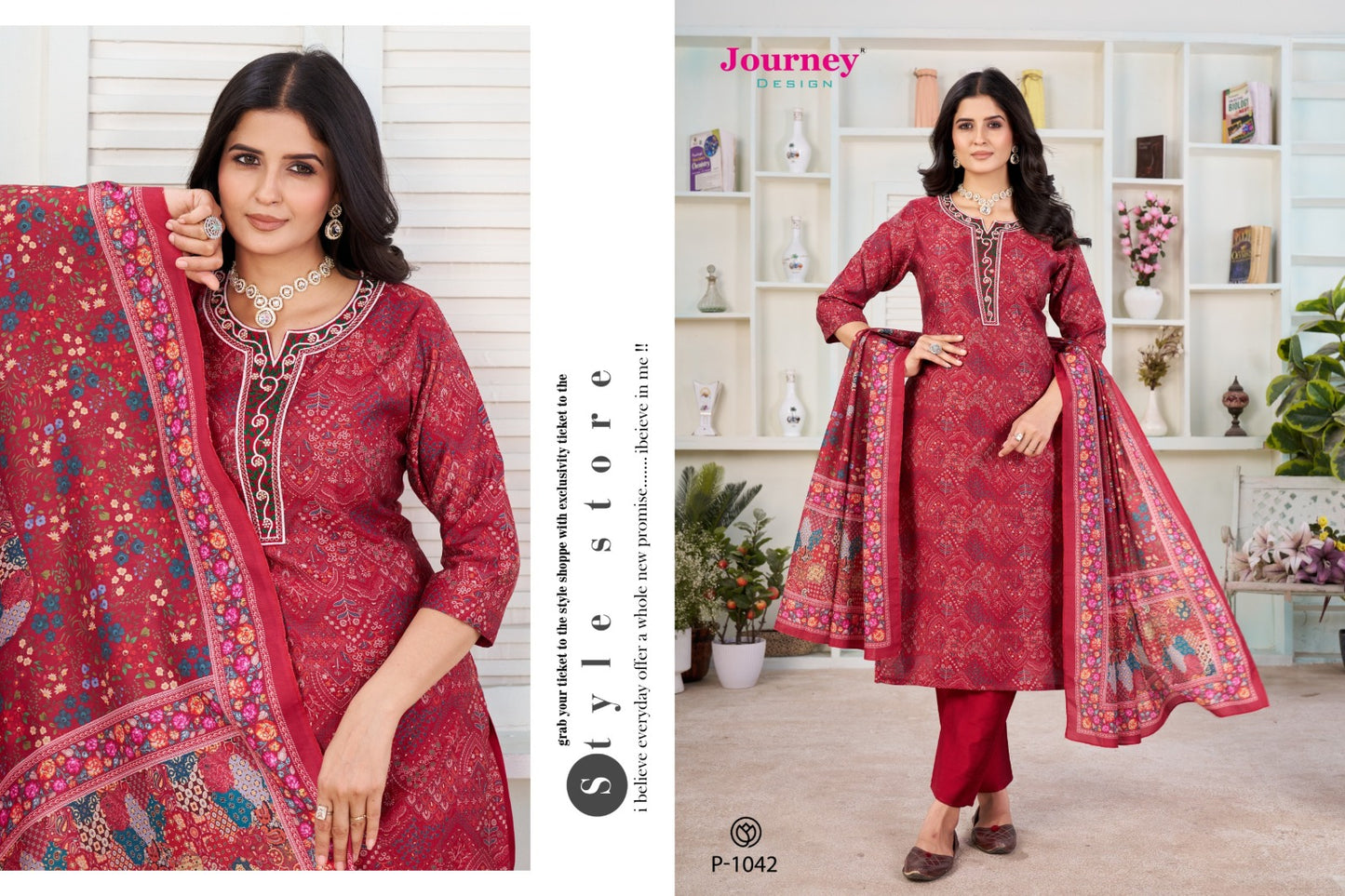 P 1042-1043 Journey Design Vetican Readymade Pant Style Suits Exporter India