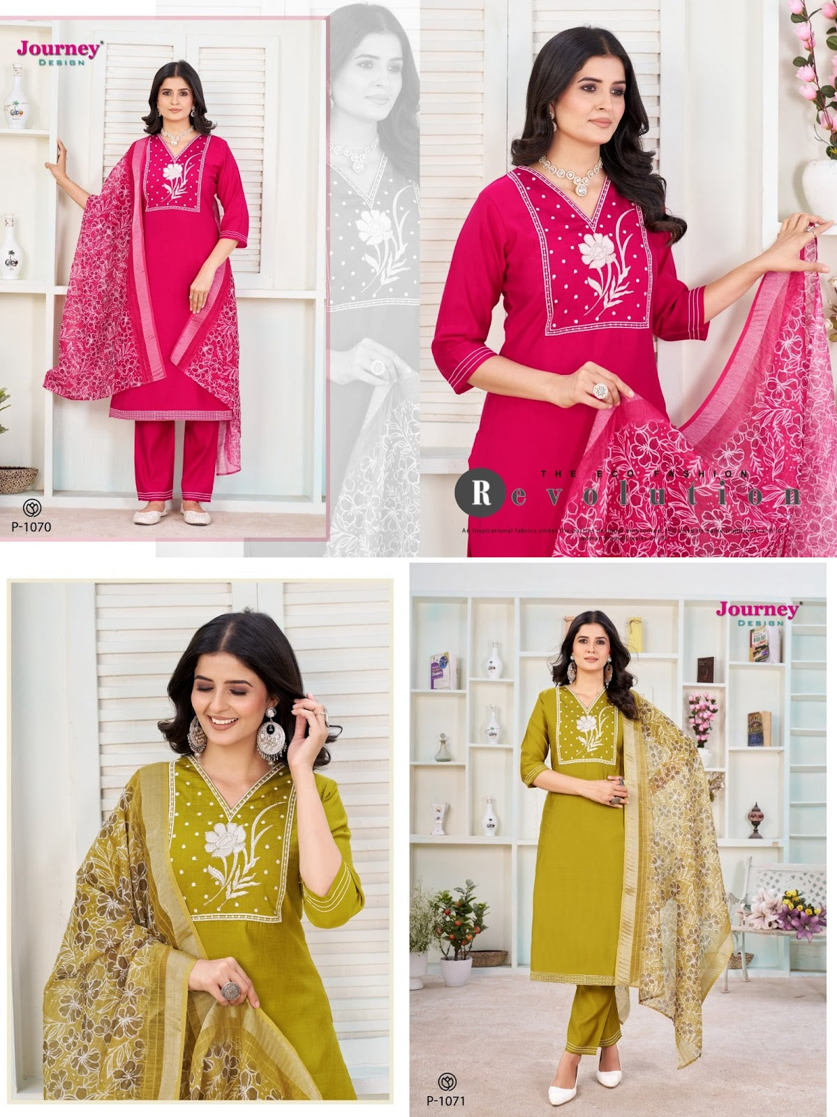 P 1070-1071 Journey Design Modal Chanderi Readymade Pant Style Suits Supplier India