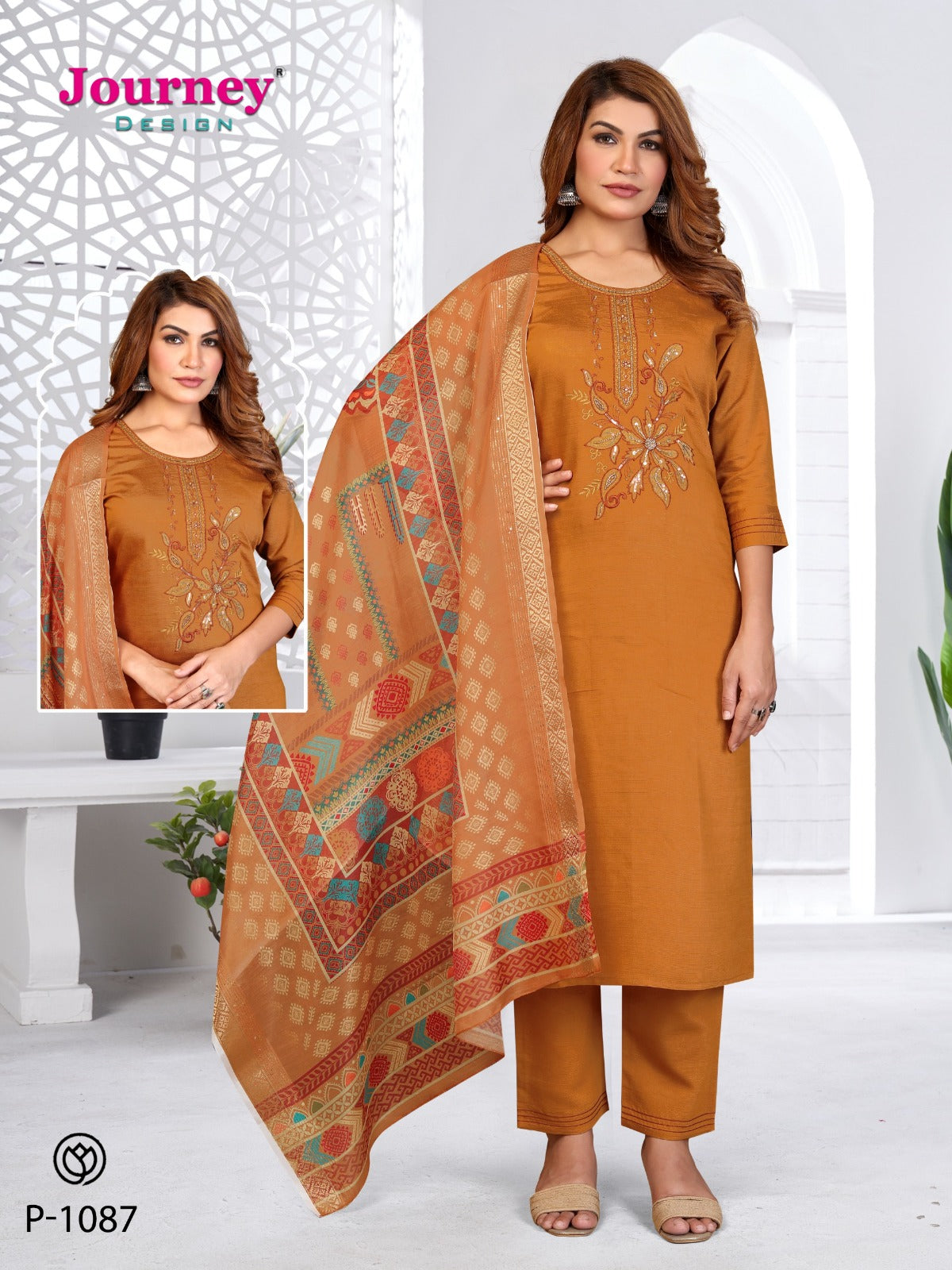 P 1086-1087 Journey Design Silk Readymade Pant Style Suits Supplier Gujarat