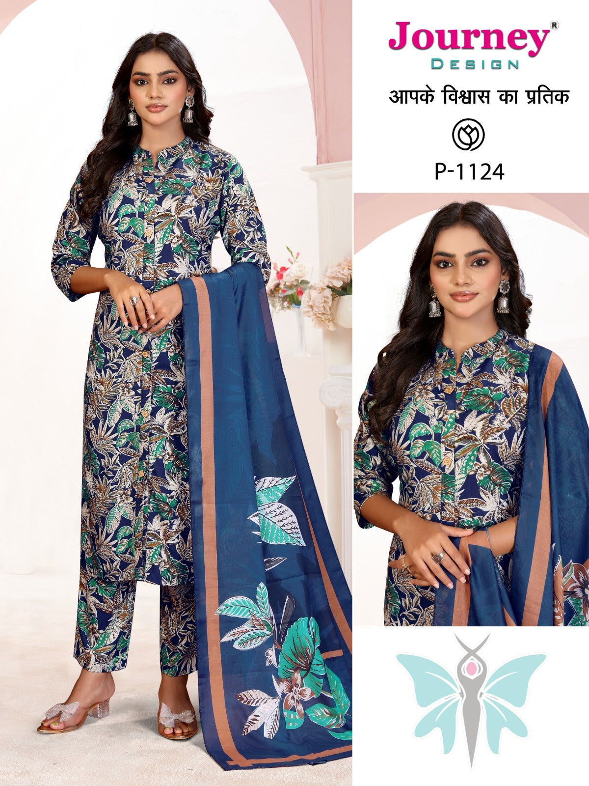 P 1124-1125 Journey Design Reyon Readymade Pant Style Suits Exporter