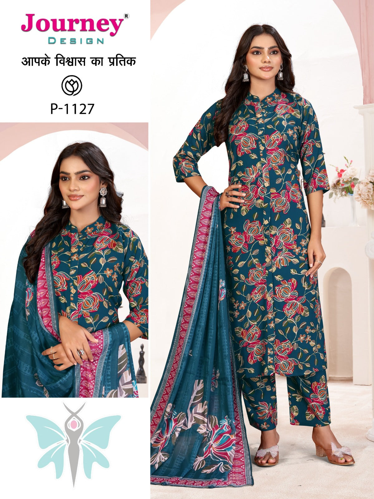 P 1126-1127 Journey Design Reyon Readymade Pant Style Suits Supplier