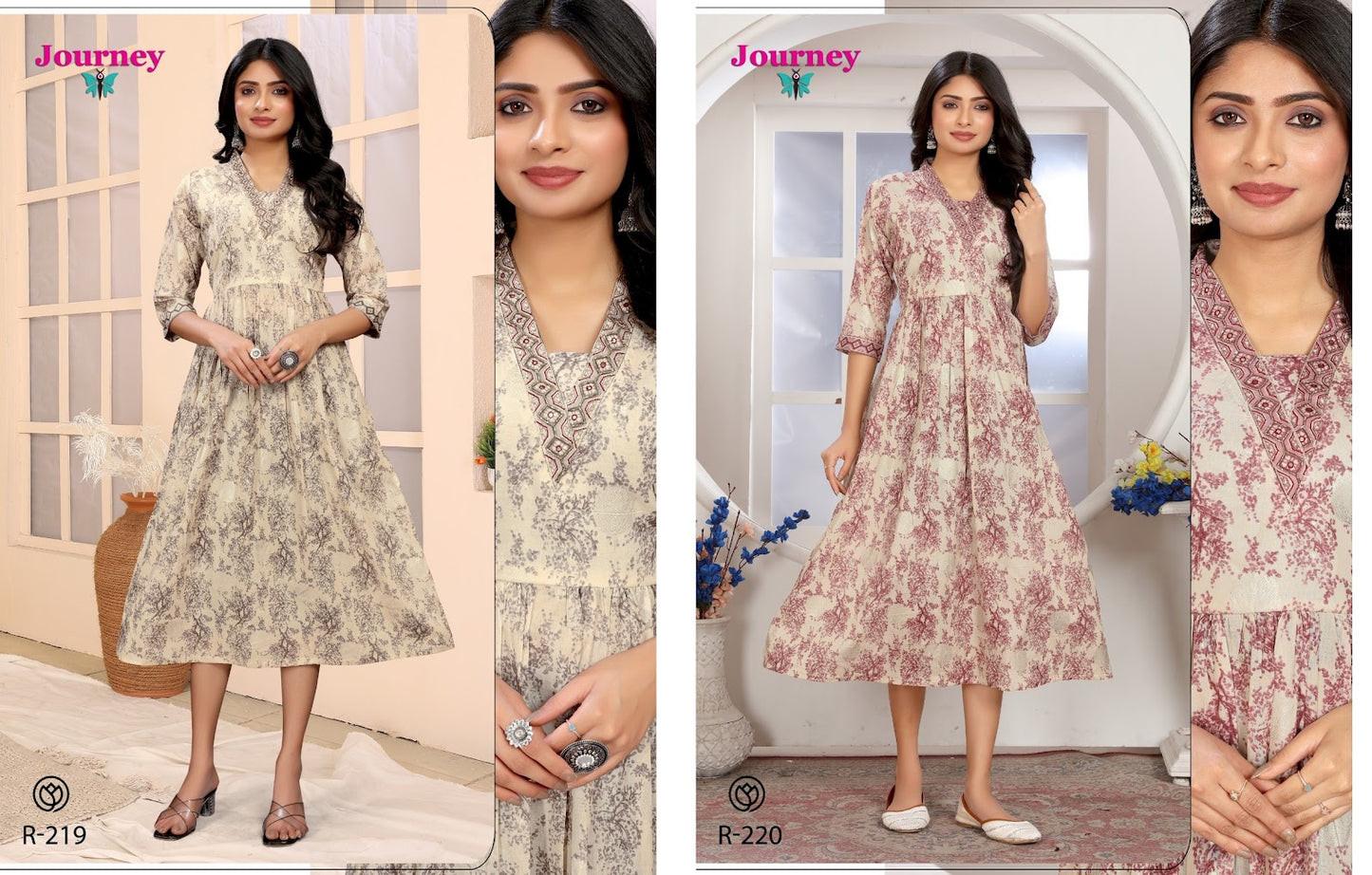P 219-220 Journey Design Mal Cotton A-Line Kurti Exporter Gujarat