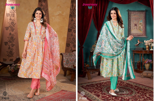 P 608-609 Journey Design Italian Cotton Readymade Pant Style Suits Manufacturer Ahmedabad