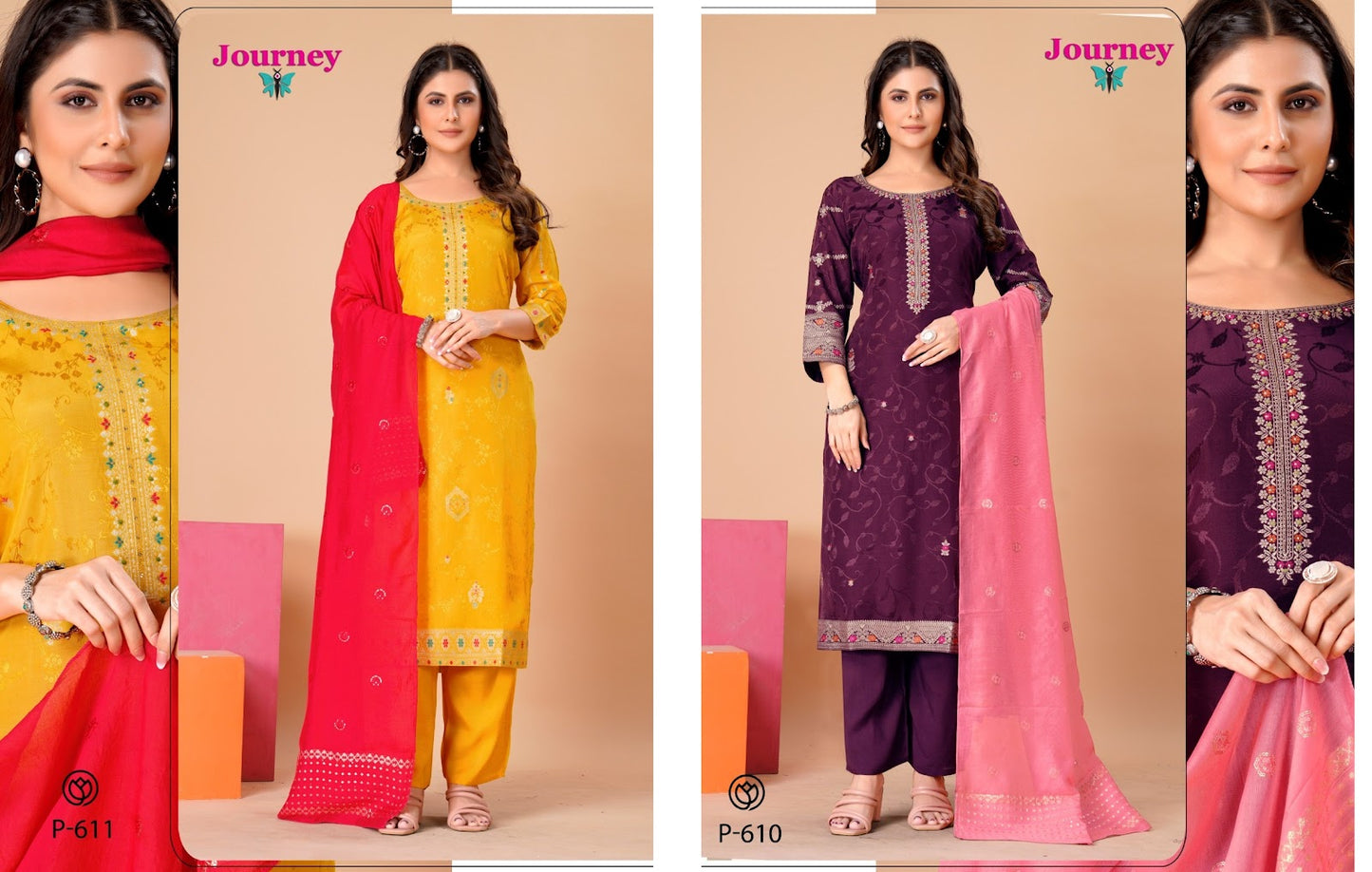 P 610-611 Journey Design Jacquard Readymade Pant Style Suits Exporter