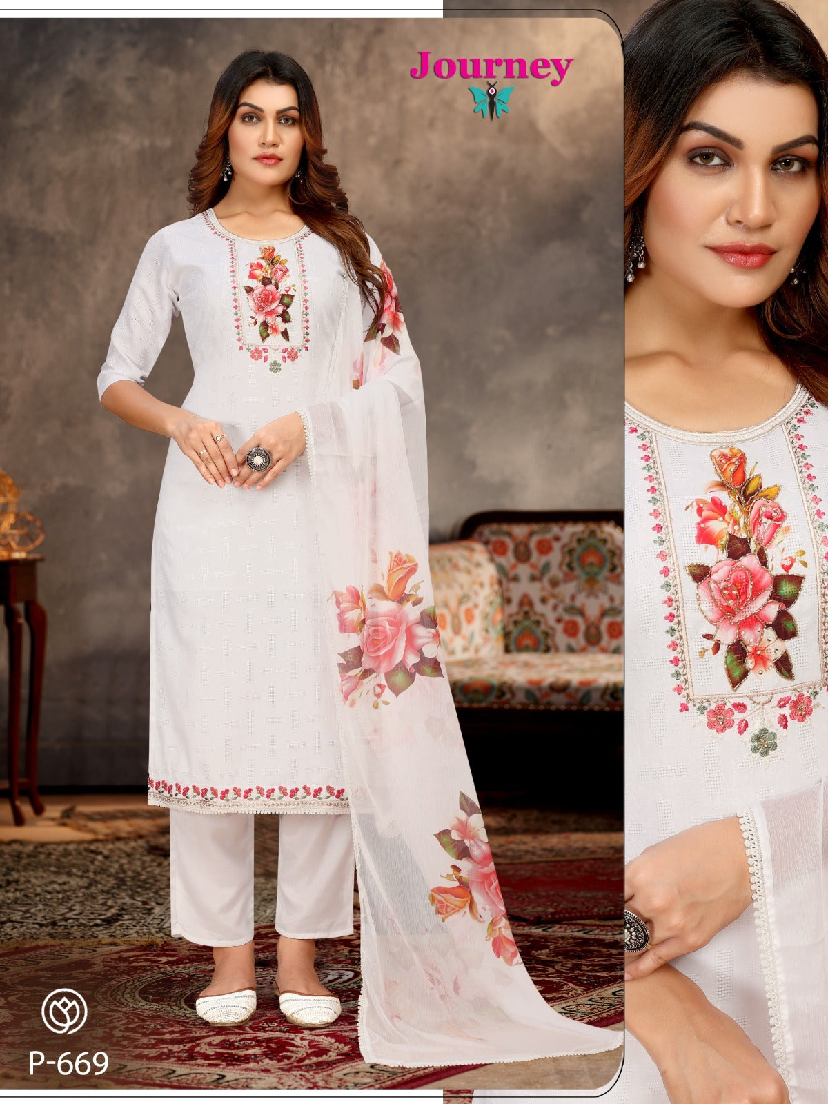 P 669 Journey Design Dobby Readymade Pant Style Suits Wholesaler India