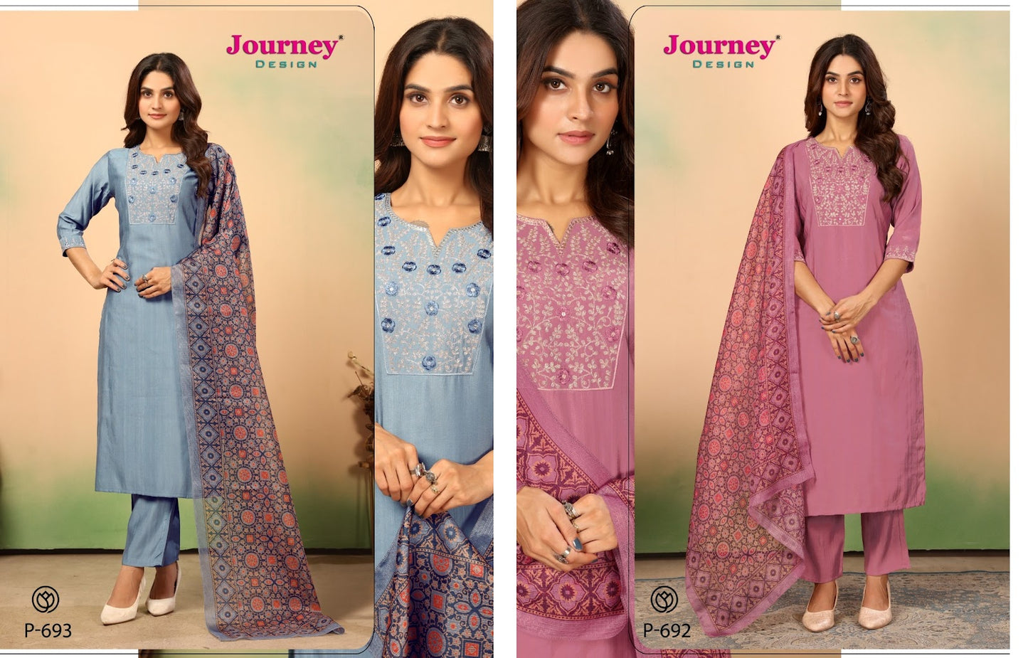 P 692-693 Journey Design Readymade Pant Style Suits Manufacturer Gujarat