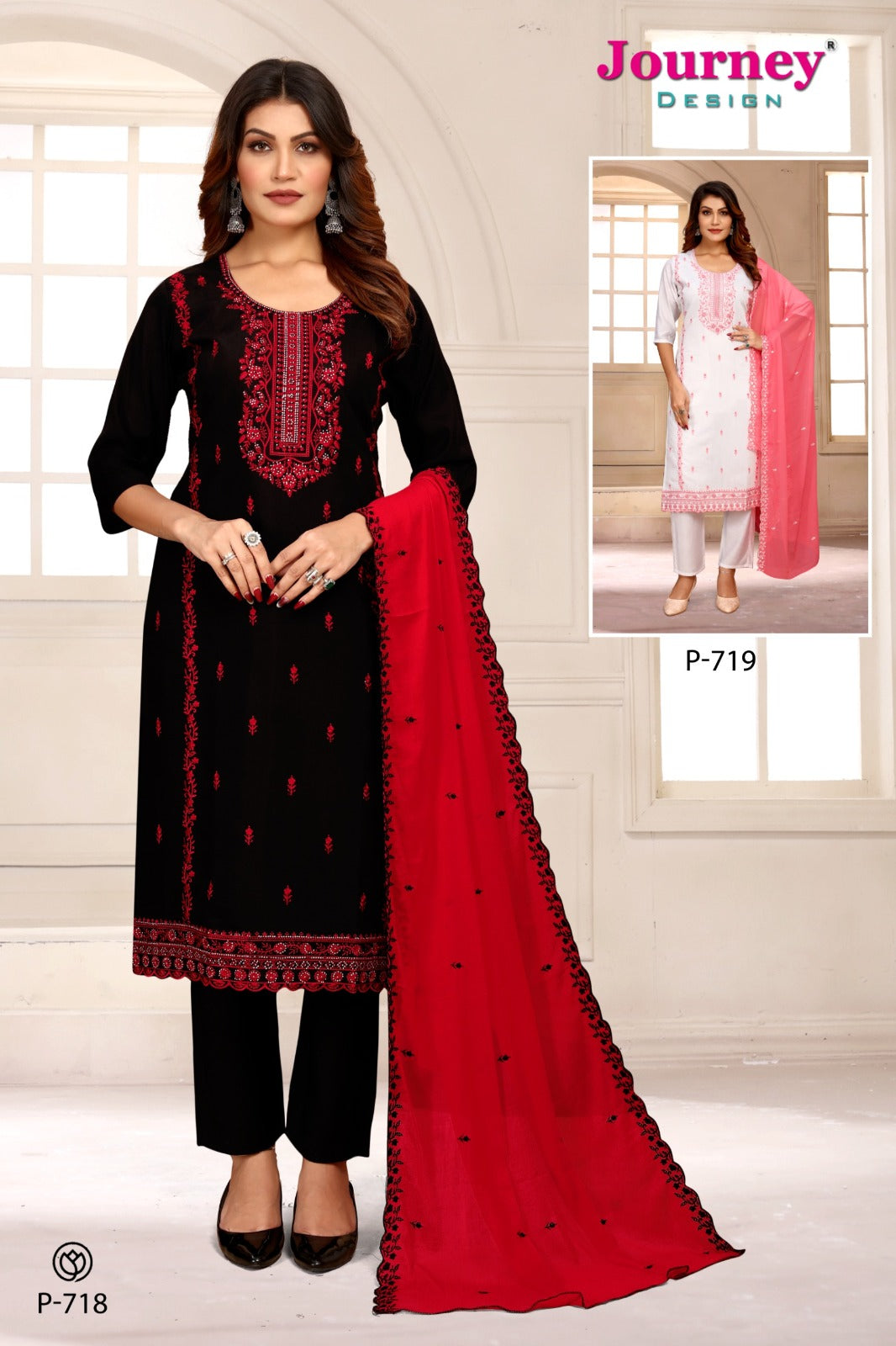 P 718-719 Journey Design Modal Chanderi Readymade Pant Style Suits Wholesale Rate