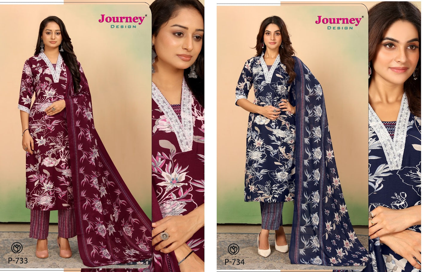 P 733-734 Journey Design Tesla Readymade Pant Style Suits Supplier Gujarat