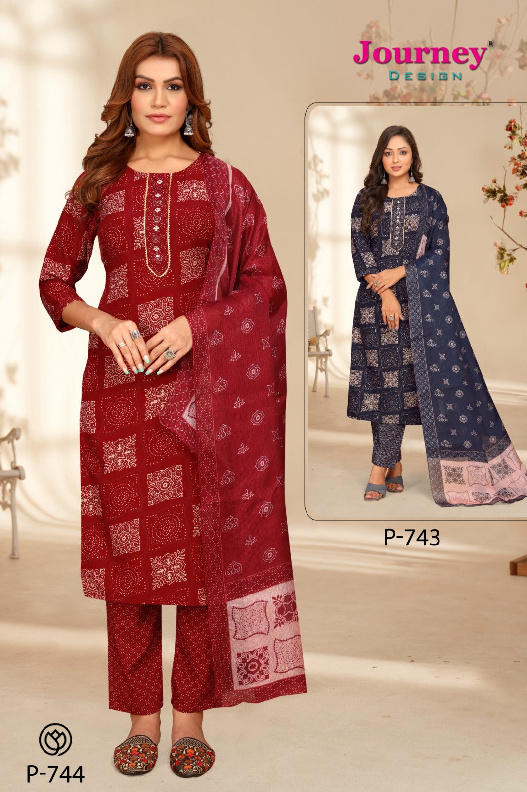 P 743-744 Journey Design Slub Readymade Pant Style Suits Wholesaler Ahmedabad