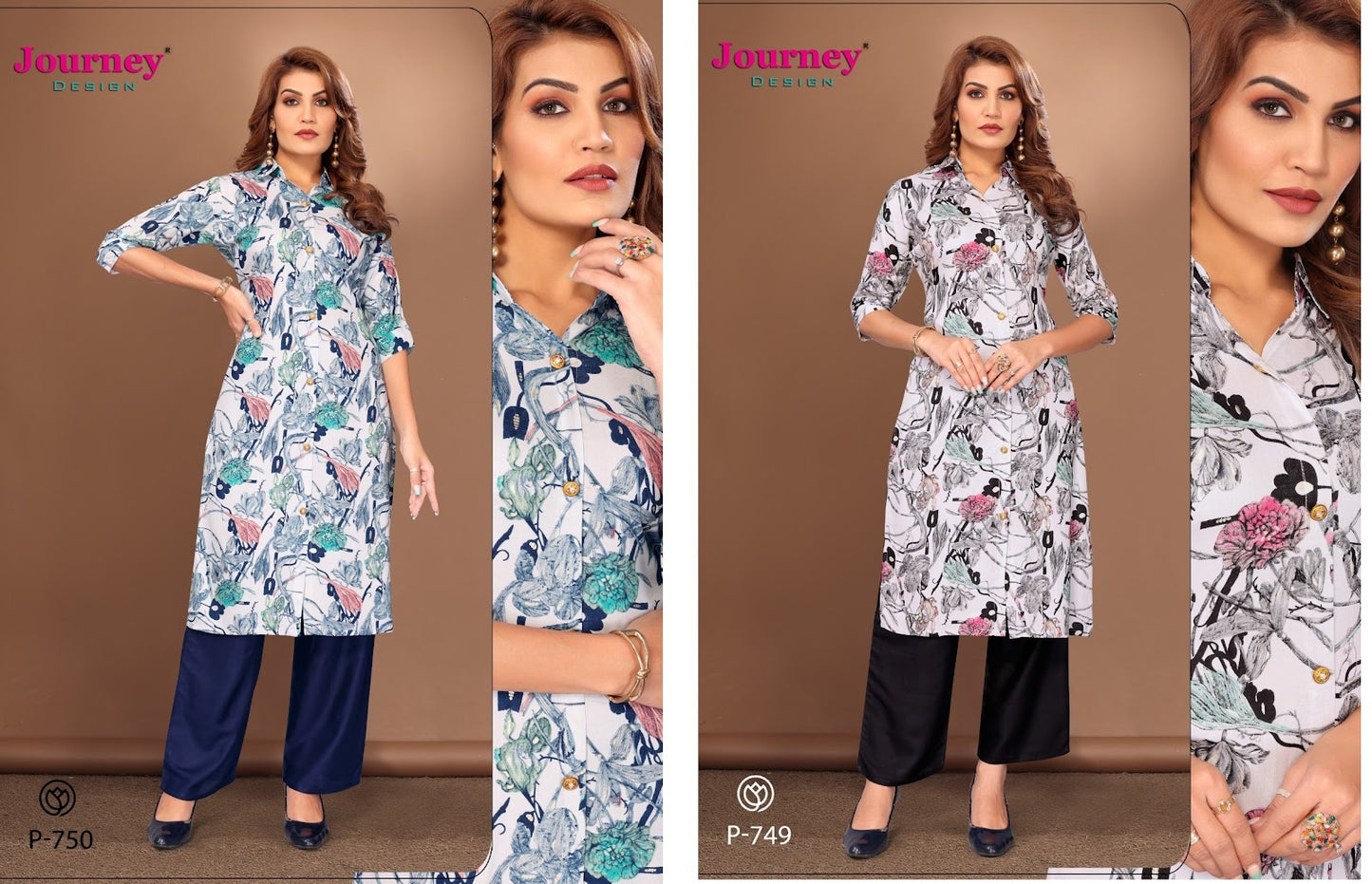 P 749-750 Journey Design Reyon Kurti Plazzo Set Wholesaler Ahmedabad