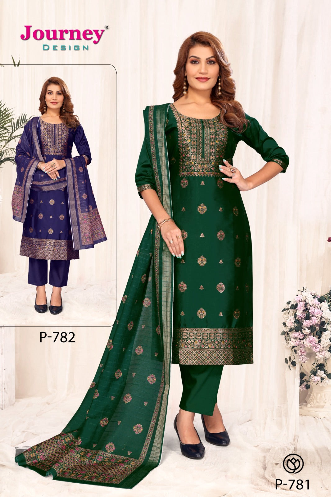 P 781-782 Journey Design Jacquard Readymade Pant Style Suits Wholesale Price