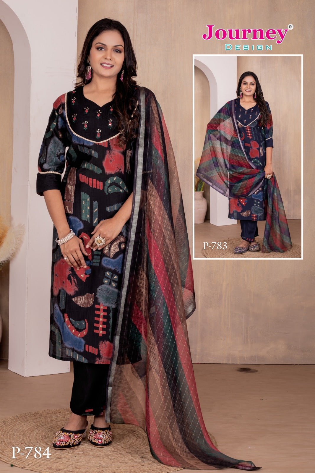 P 783-784 Journey Design Vetican Readymade Pant Style Suits Wholesaler Ahmedabad