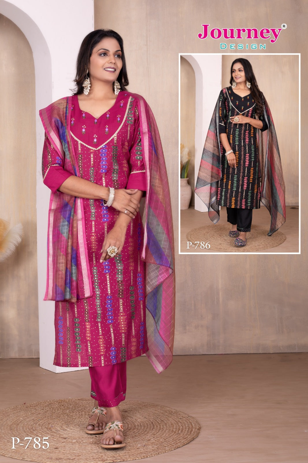 P 785-786 Journey Design Vetican Readymade Pant Style Suits Wholesaler Ahmedabad