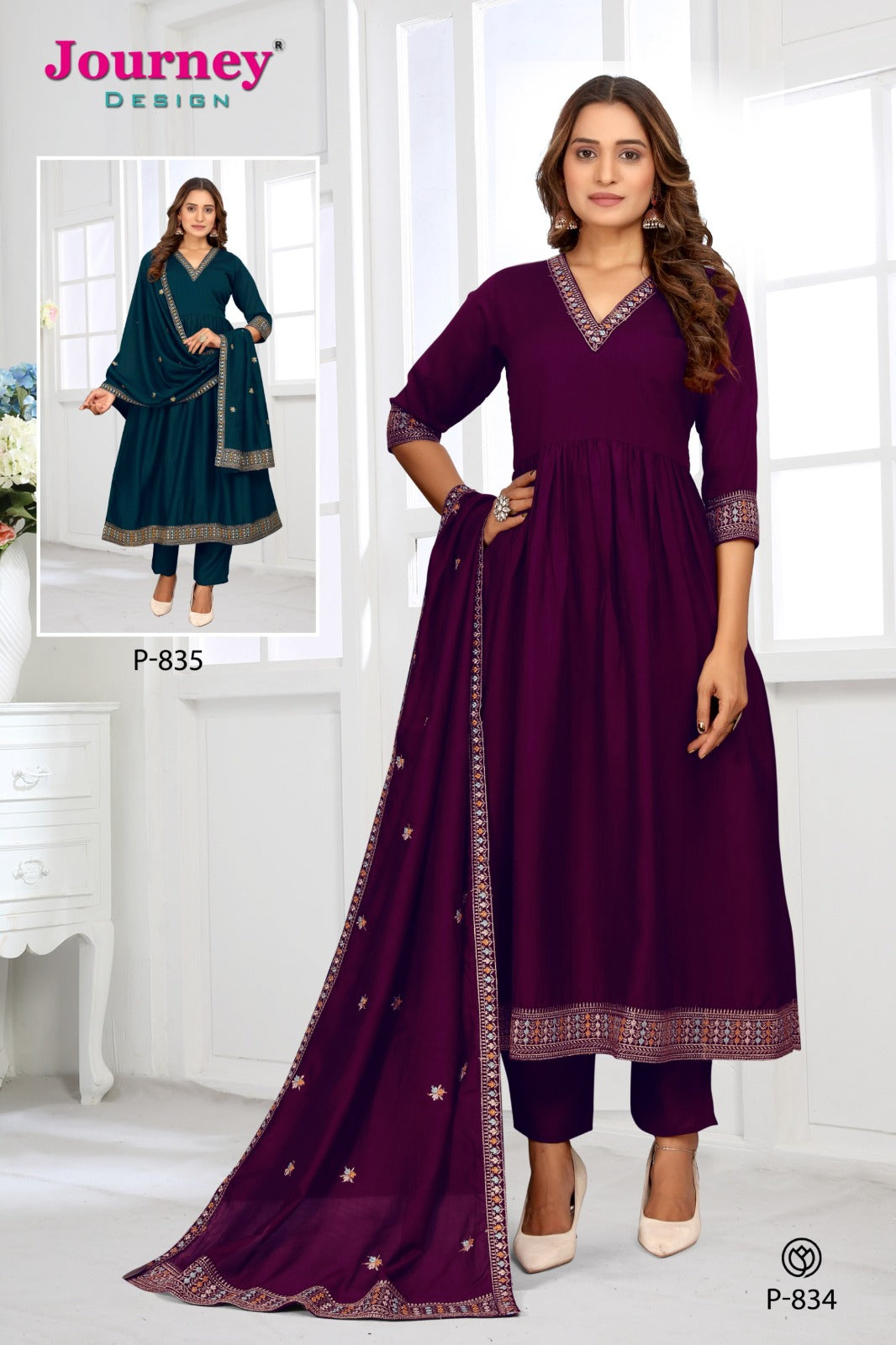 P 834-835 Journey Design Vichitra Readymade Anarkali Suits Exporter Ahmedabad