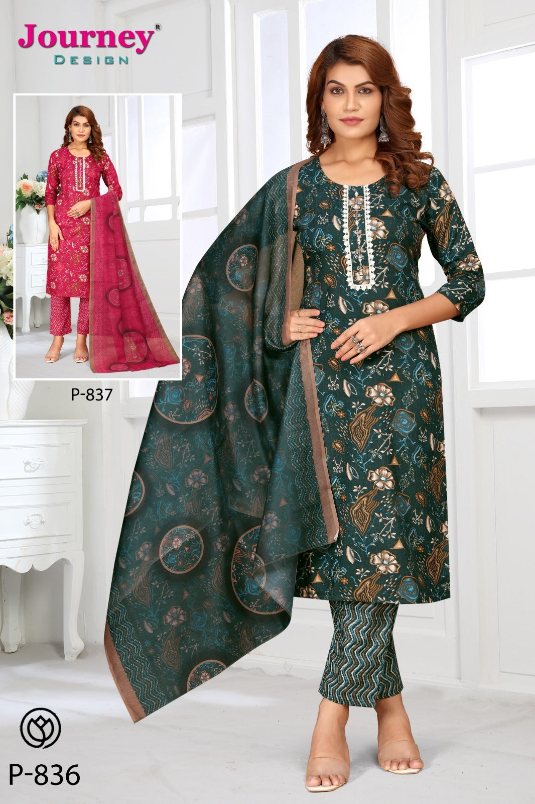 P 836-837 Journey Design Tora Readymade Pant Style Suits Wholesale Rate