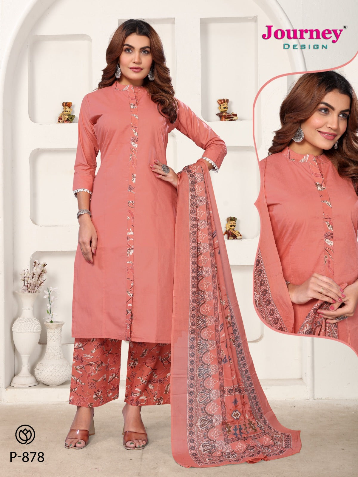 P 878-879 Journey Design Cambric Readymade Pant Style Suits Exporter Ahmedabad