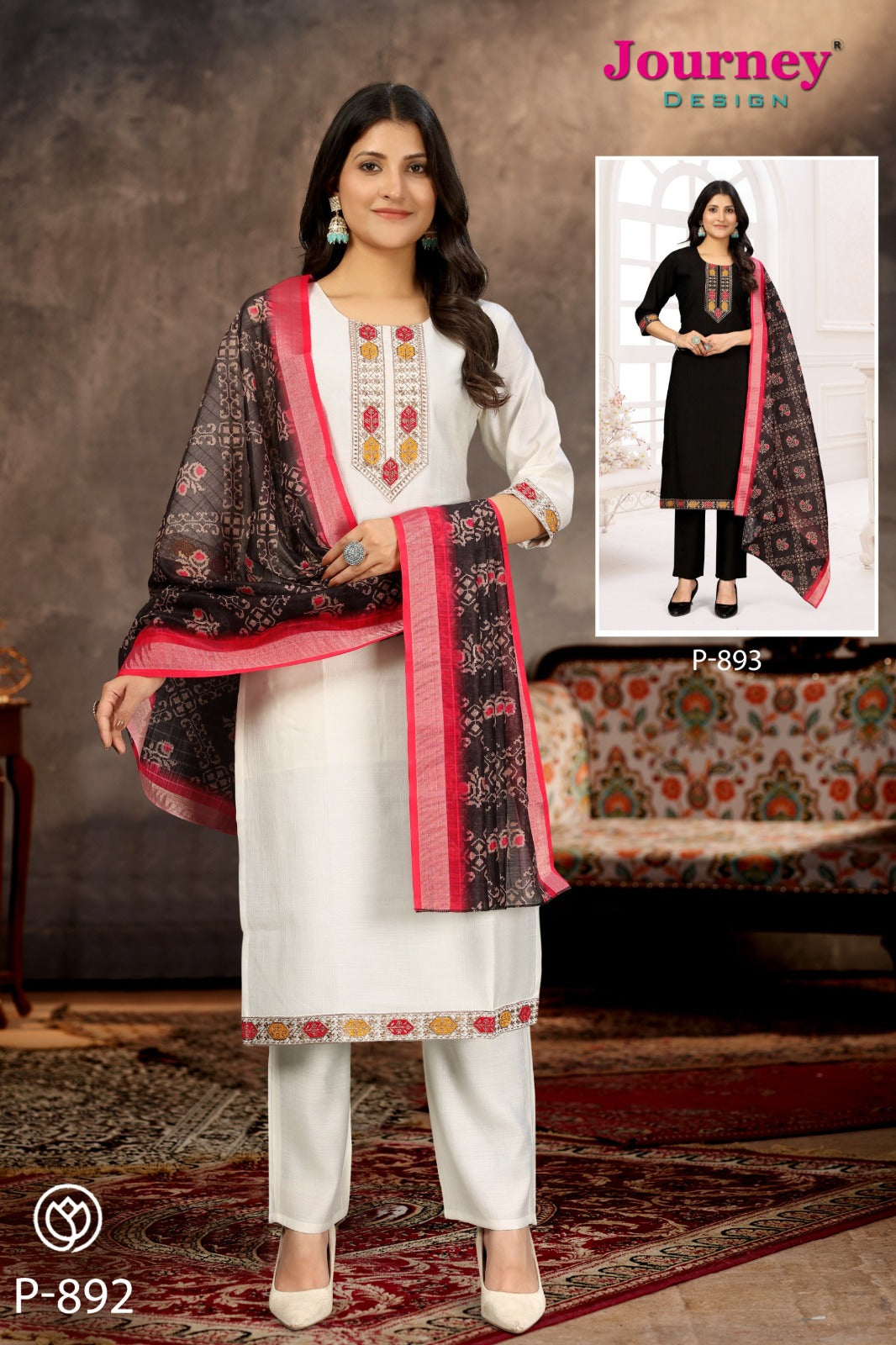P 892-893 Journey Design Viscose Readymade Pant Style Suits Wholesaler