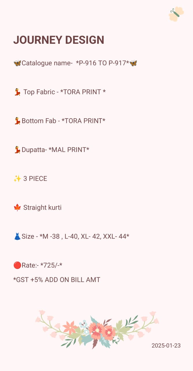 P 916-917 Journey Design Tora Readymade Pant Style Suits Manufacturer India