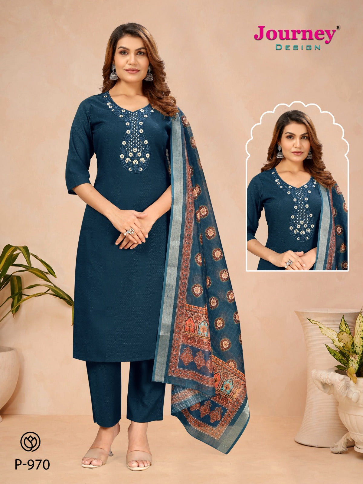 P 969-970 Journey Design Dobby Readymade Pant Style Suits Wholesaler Ahmedabad