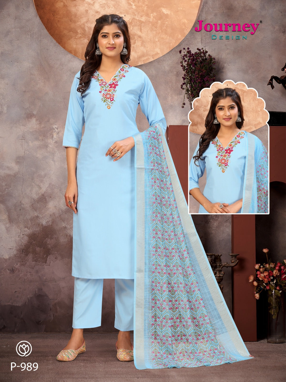 P 989-990 Journey Design Cotton Slub Readymade Pant Style Suits Wholesale Price