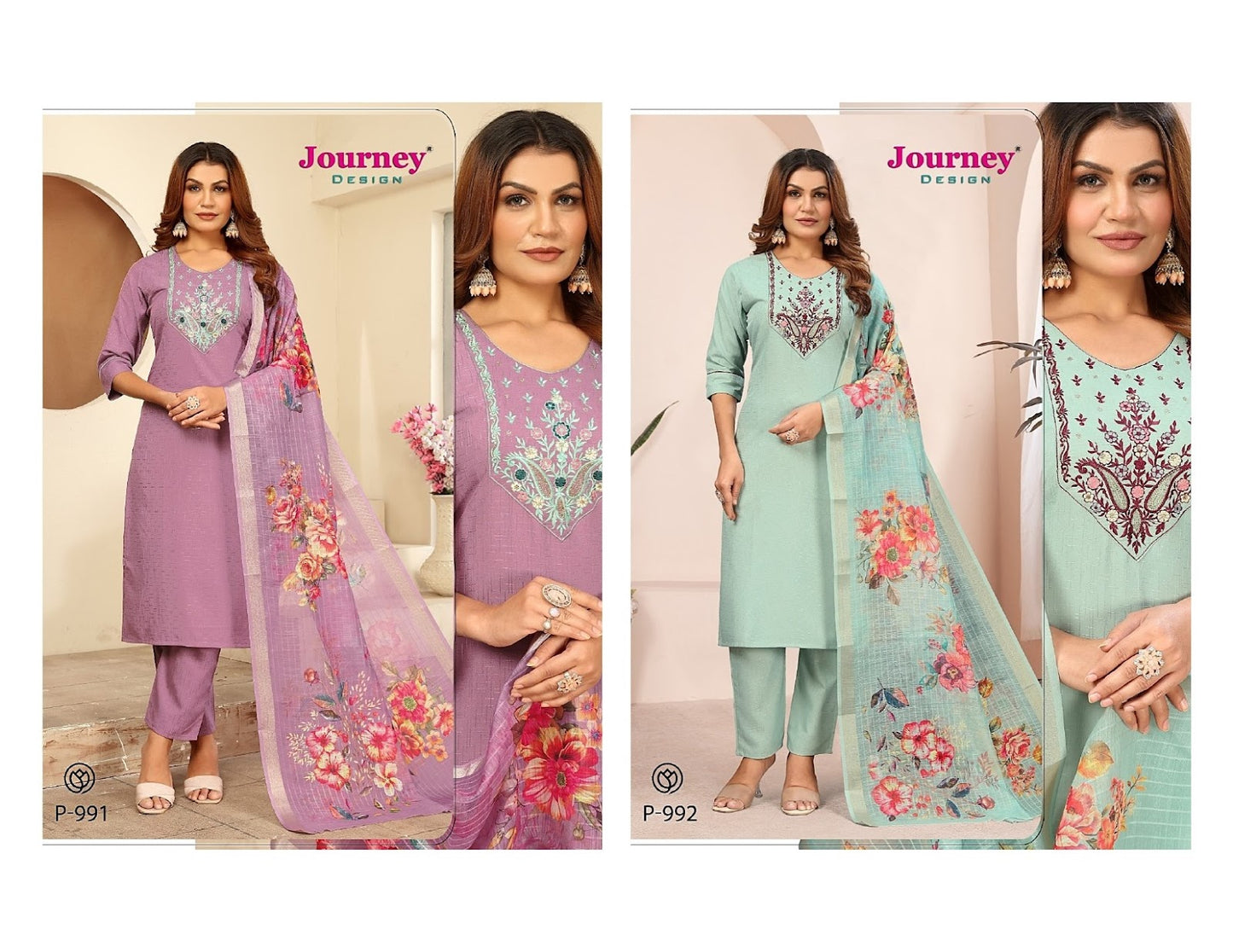 P 991-992 Journey Design Dobby Readymade Pant Style Suits Wholesale Price